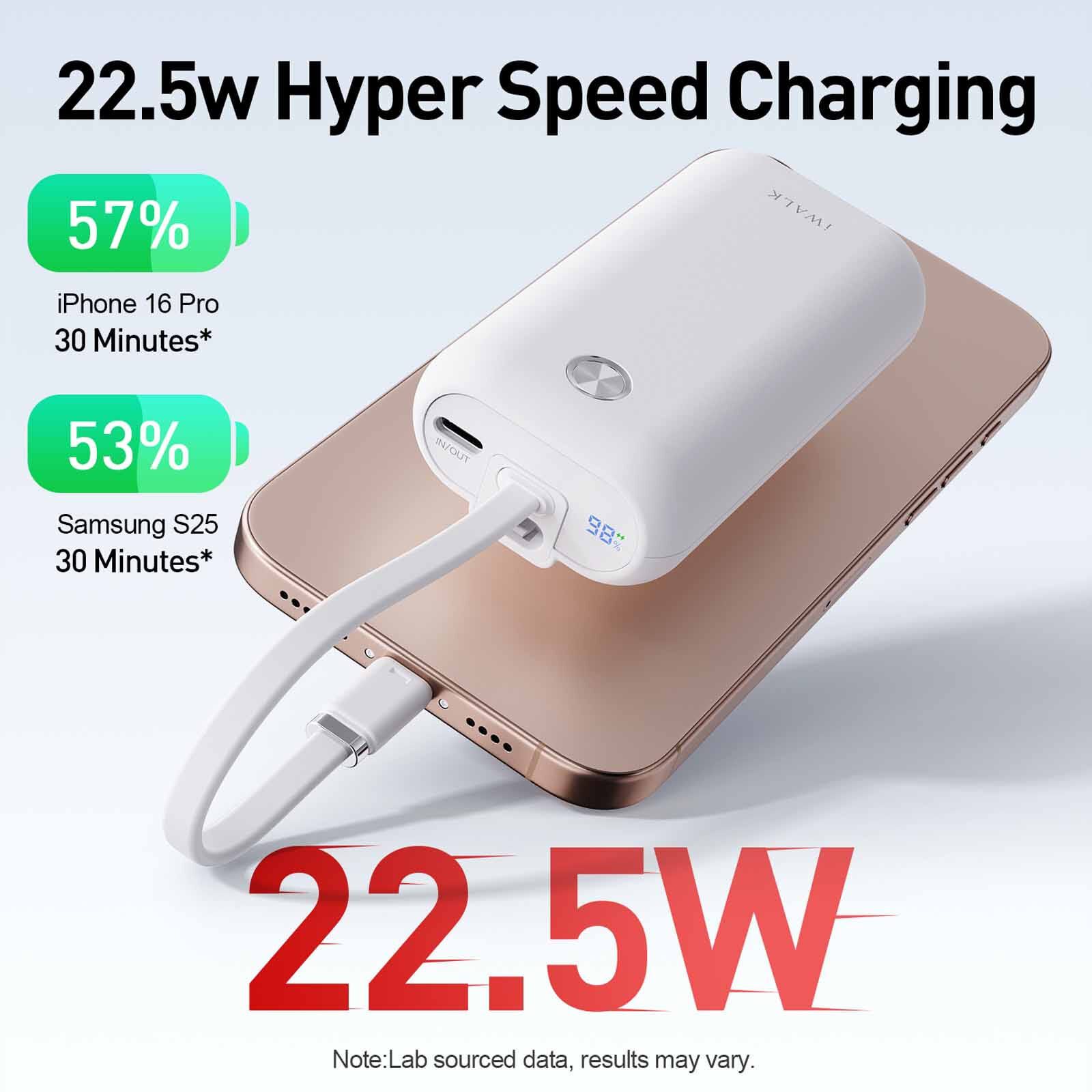 IWALK Powermini Built-in Cable, 22.5w Usb-c Fast Charging Powerbank (10,000mah) White UBP001-002A-image 3
