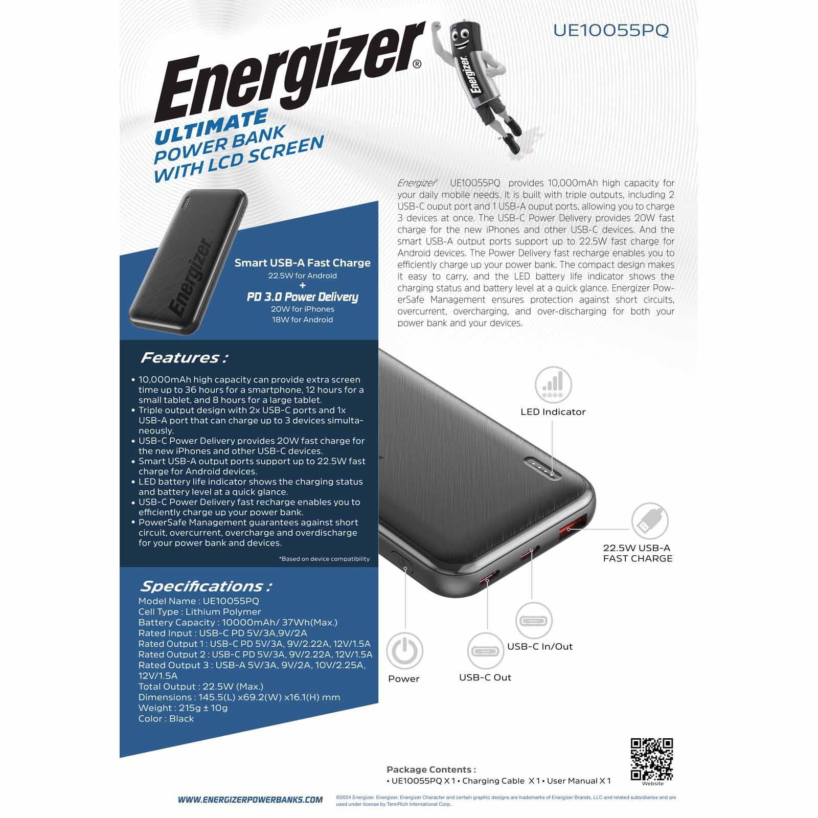 ENERGIZER Power Bank 10000mah Fast Charging Black UE10055PQ-image 7