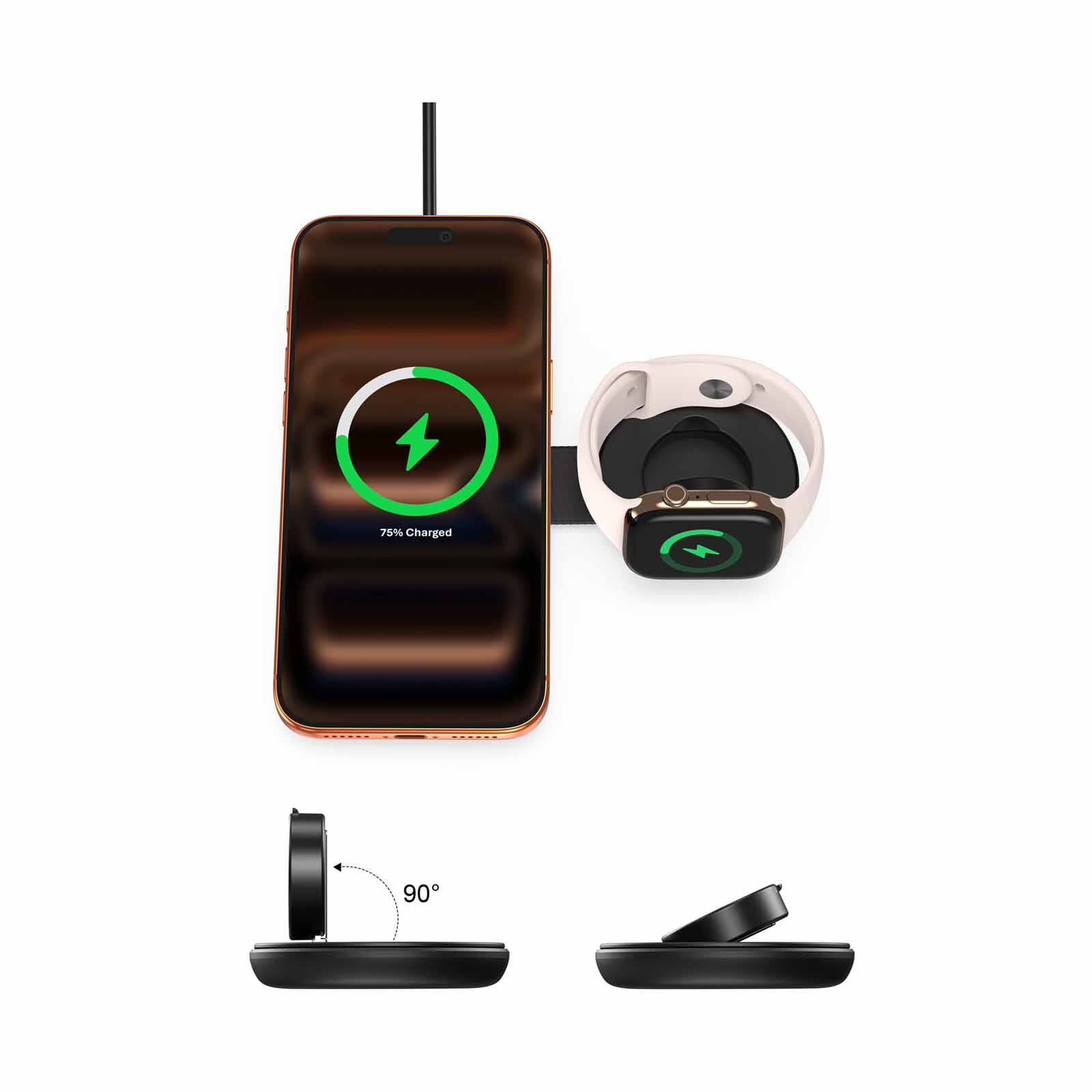 MAZER Magpad Duo2, 2in1 Qi2.2 25w+apple Watch Foldable Wireless Charging Pad-black M-MAGPADDUO2-BK-image 5