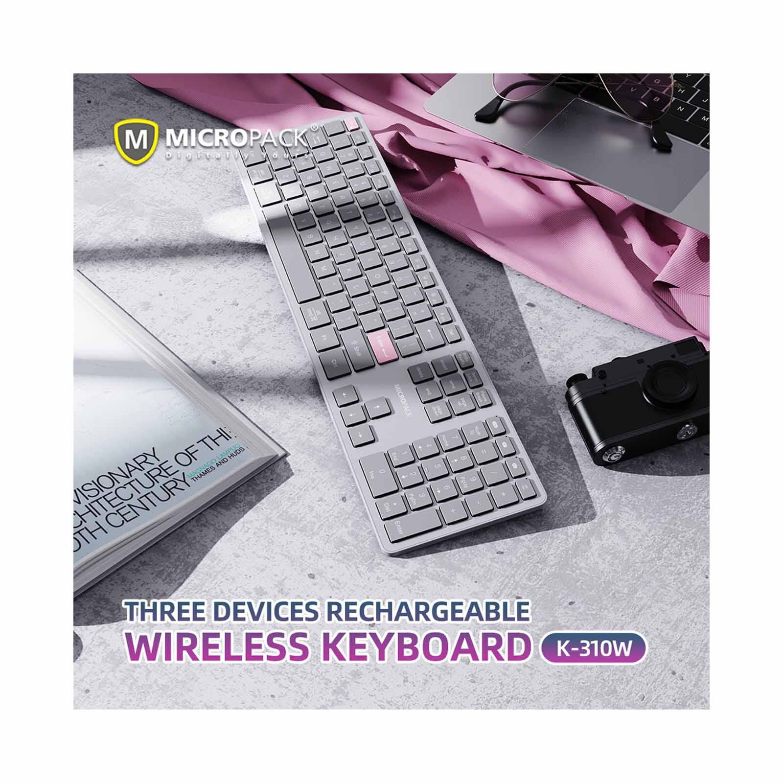 MICROPACK Lifestyle 2.4g + Bluetooth Rechargeable Wireless Keyboard - Grey K-310W-GY-image 2