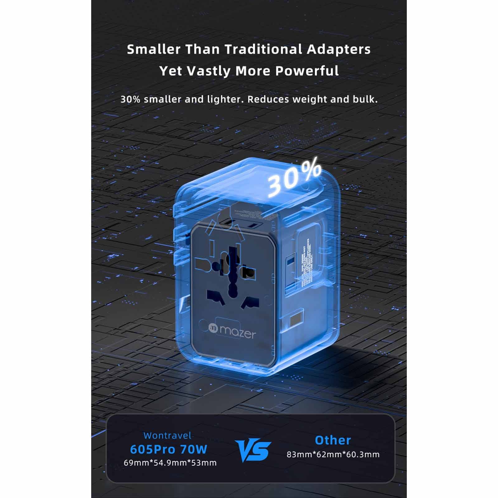MAZER Infinitetravel 3c/2a Usb Pd70w + 3xac International Travel Adapter - Black M-TC270-BK-image 8