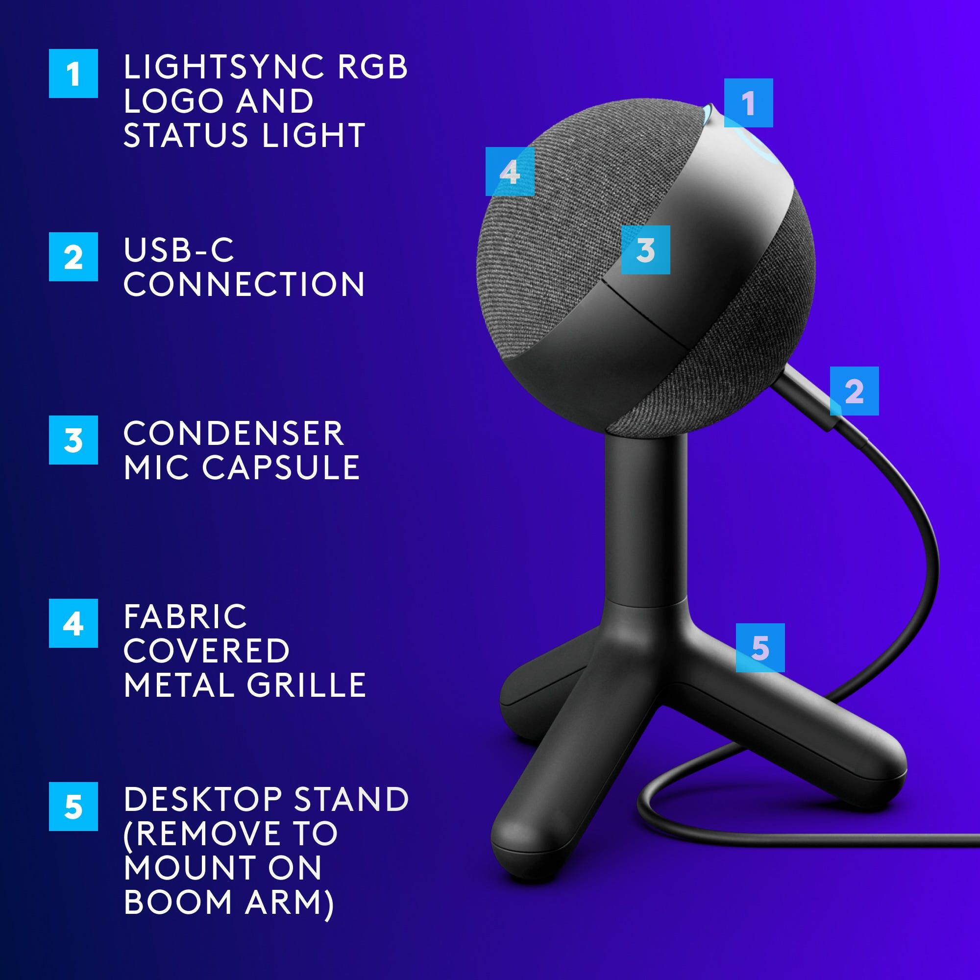 LOGITECH Logi Yeti Orb Rgb Gaming Microphone - Black 2y 988-000553-image 6