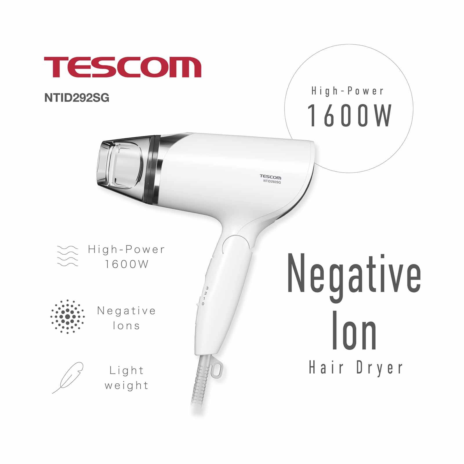 TESCOM Negative Ion Hair Dryer (1600w) - White NTID292SG-W-image 5