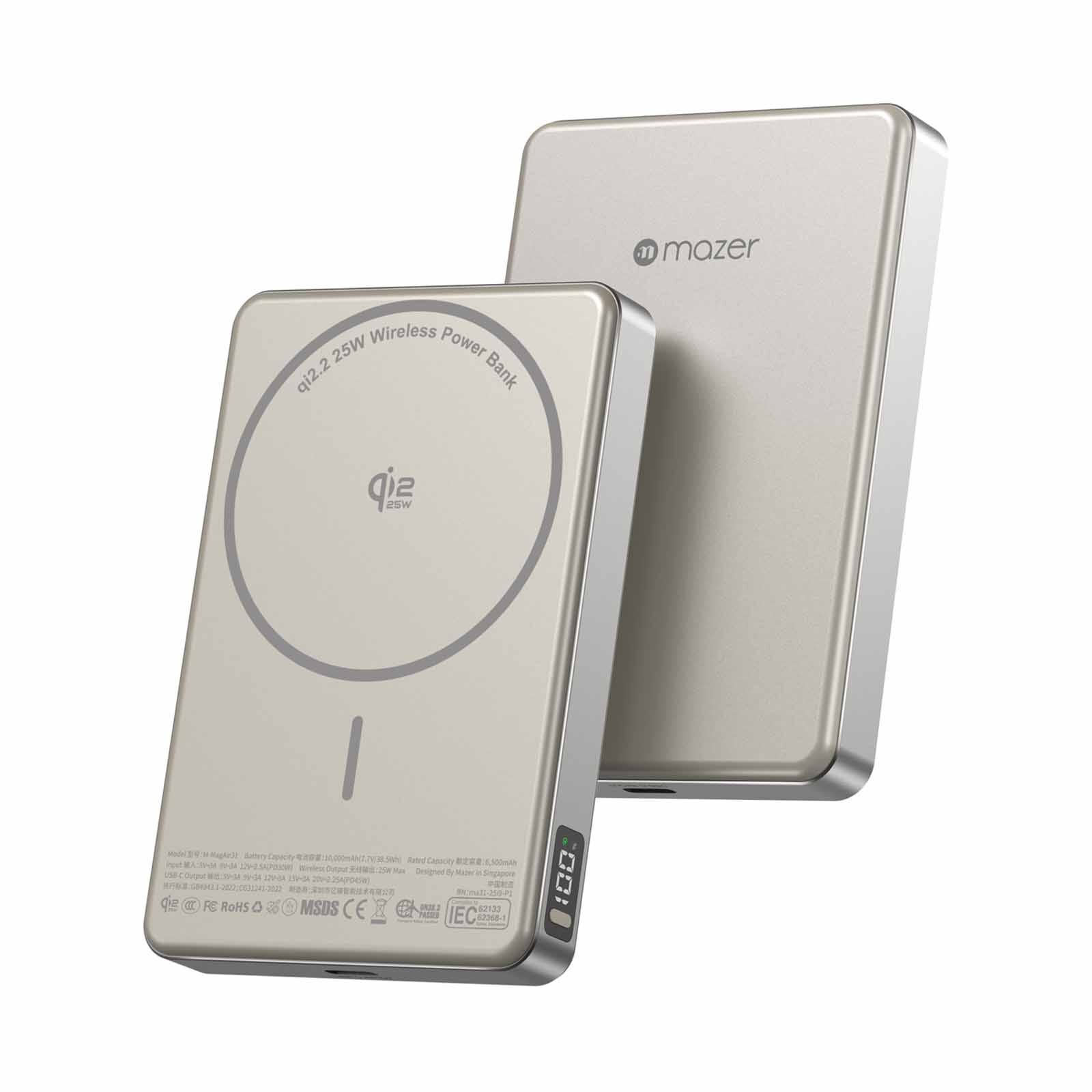 MAZER Qi2-25w Certified 10,000mah Pd45w Slim Power Bank-natural Titanium M-MAGAIR31-NT