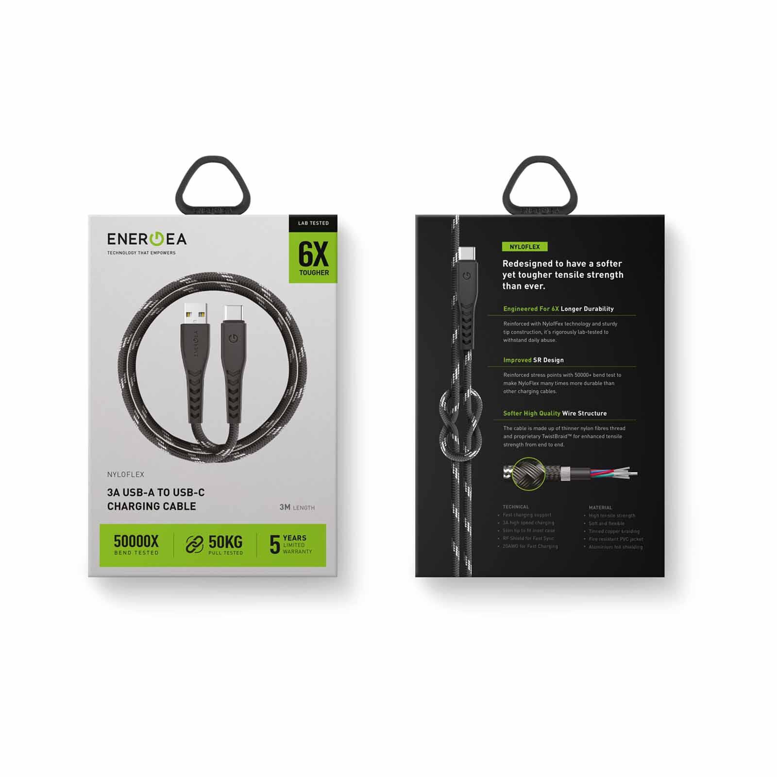 ENERGEA Nyloflex Usb2.0 Usb-a To Usb-c 5a Cable 3m Black CBL-NFAC3A-BLK300-image 5