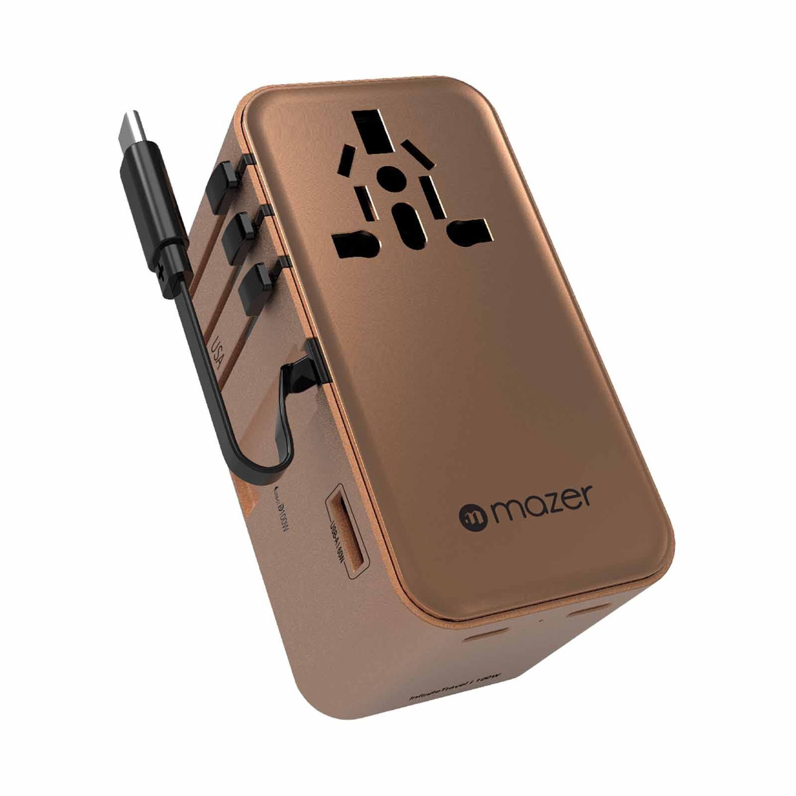 MAZER Infinitetravel Link Gan Pd100w 2c1a With 1xbuilt-in Usb-c Cable+1xsocket World Travel Charger-desert M-IFTRAVEL380-DT-image 5