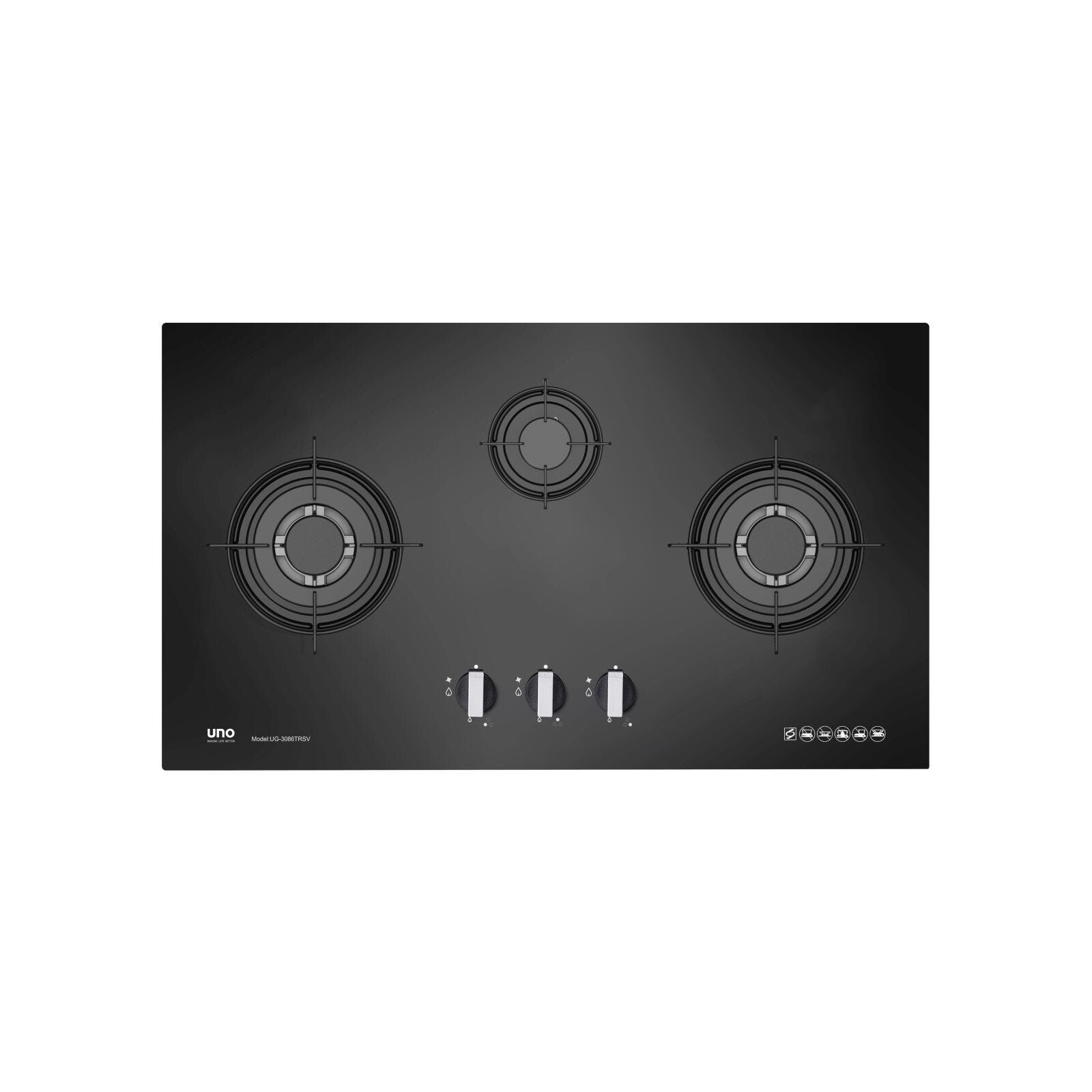 UNO 3 Burner Glass Hob (90cm) (exclude Installation) UG3086TRSV-image null