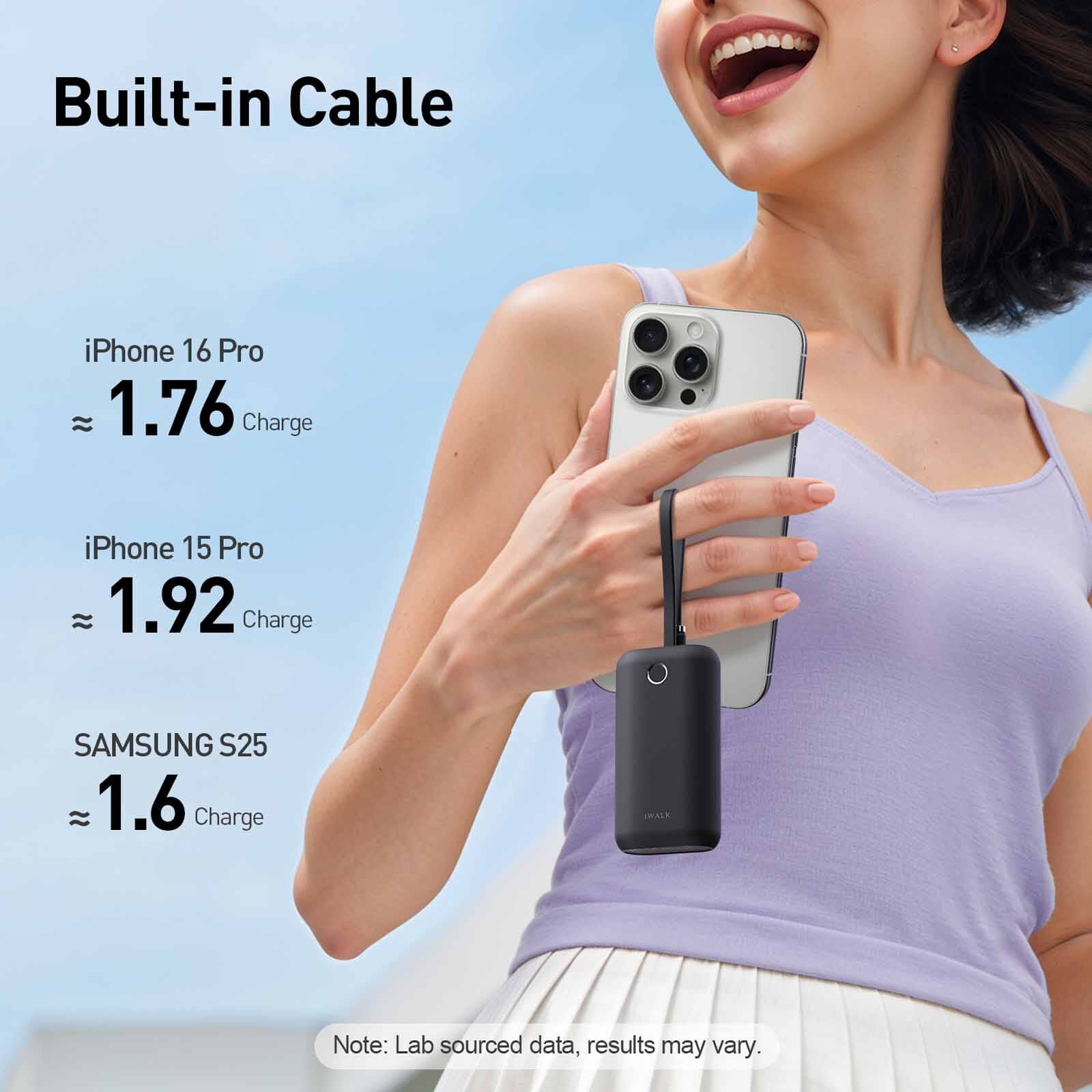IWALK Powermini Built-in Cable, 22.5w Usb-c Fast Charging Powerbank (10,000mah) Black UBP001-001A-image 2