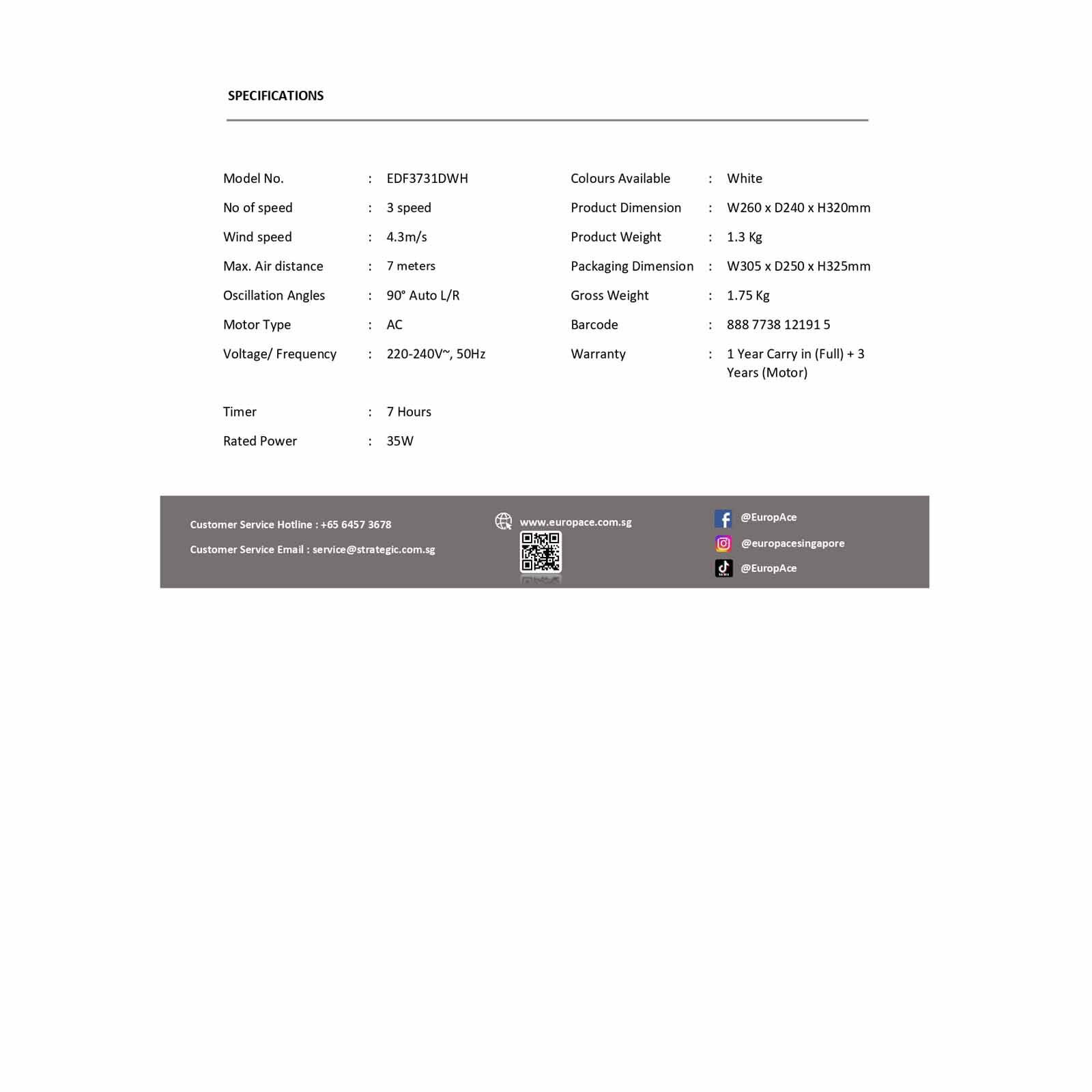 EUROPACE 7 In Desk Fan With Digital Control EDF3731DWH-image 6