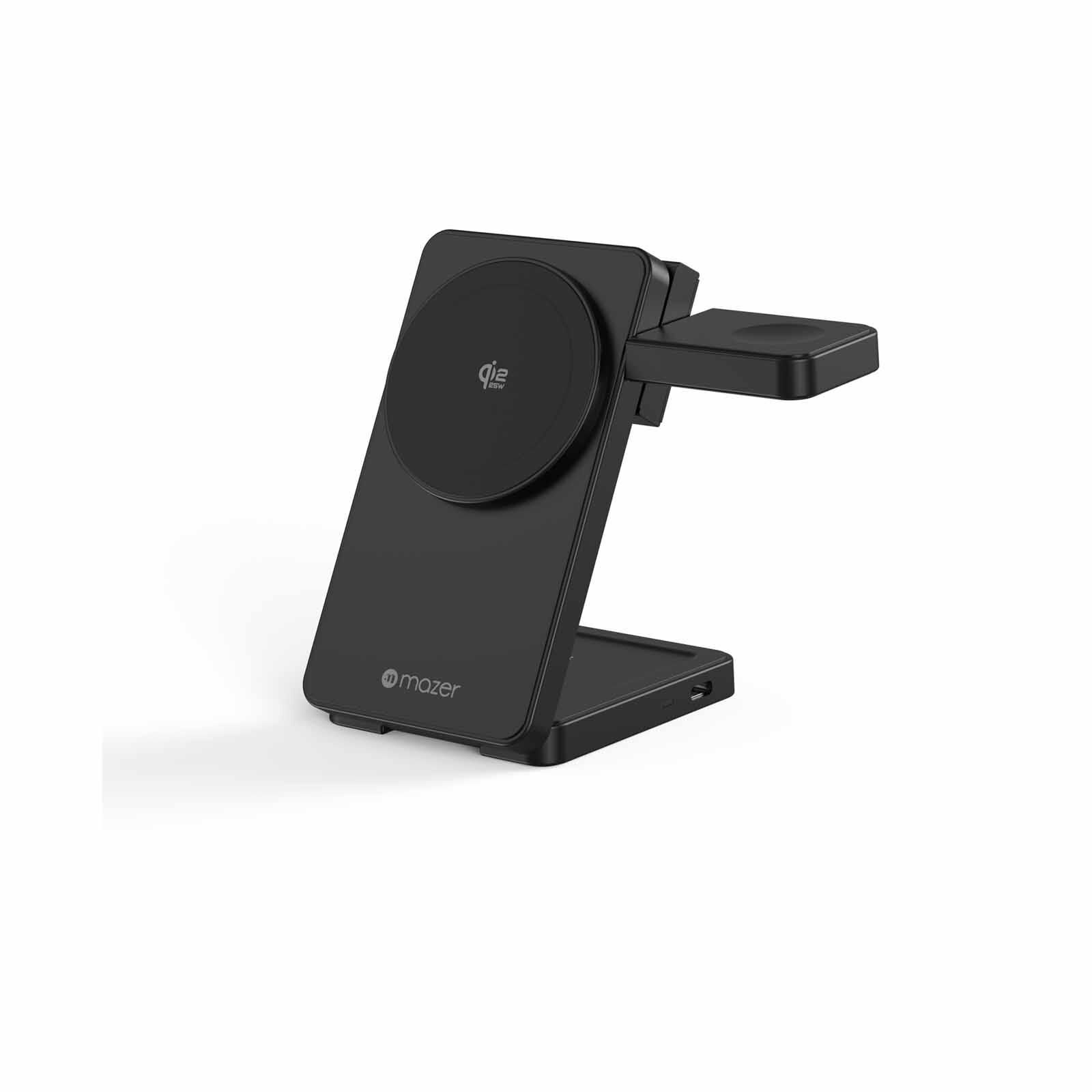 MAZER Qi2.2 25w Foldable 3in1 Total 35w Wireless Charging Stand-black M-MAGFOLD07-BK