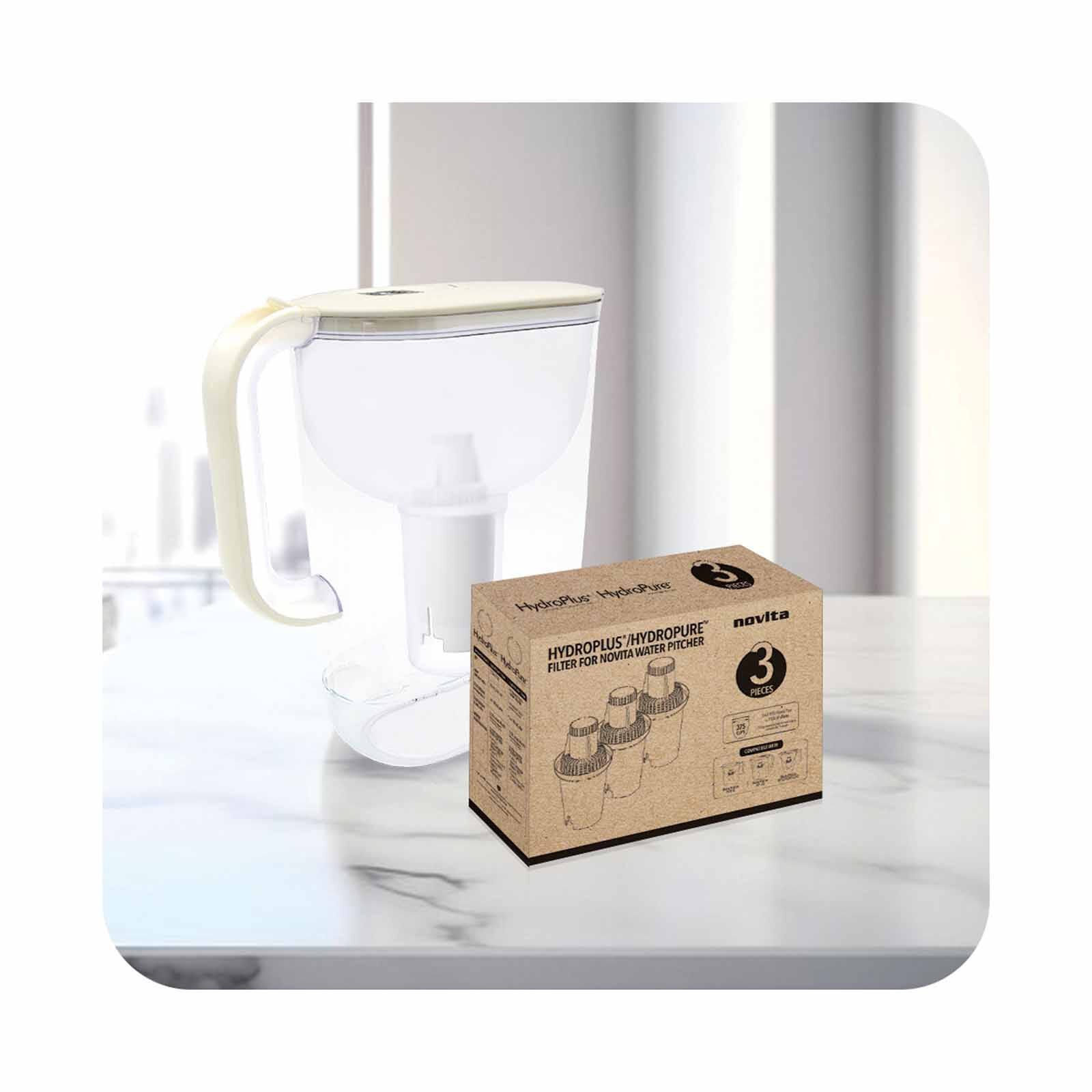NOVITA Water Pitcher Classic Cream Hydropure & Filter Pack NP100C BUNDLE