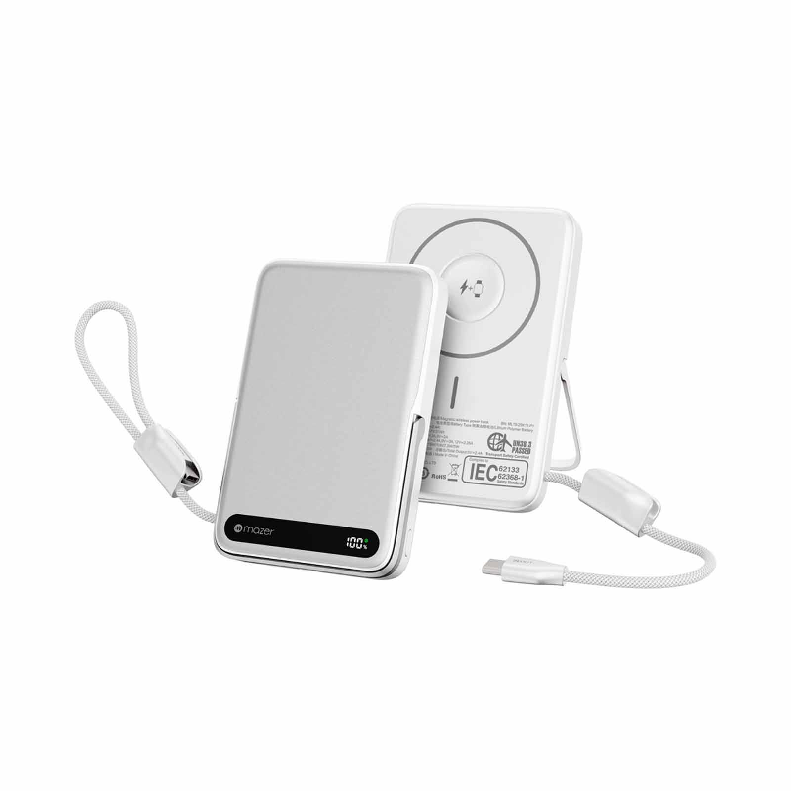MAZER Maglink 10,000mah Magnetic 15w/apple Watch Charging/usb-c Pd27w Cable Power Bank-silver M-MAGLINK19-SV-image 1