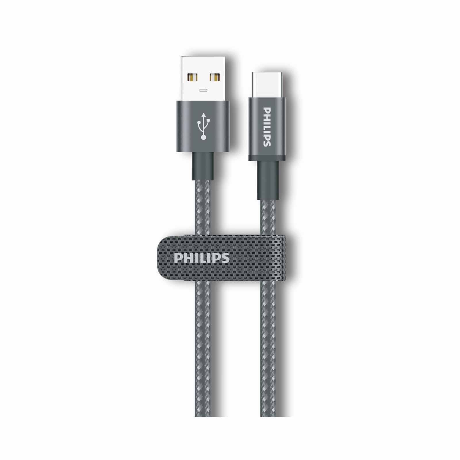 PHILIPS Sync & Charge Cable A To C - 1 Meter Max 3a Black Braided 480 Mbps DLC5030A/00-image 1