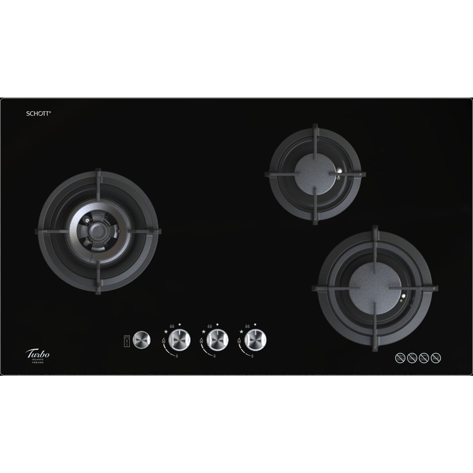 TURBO Built-in 3 Burners Glass Hob (88cm) (exclude Installation) T883GV-BK