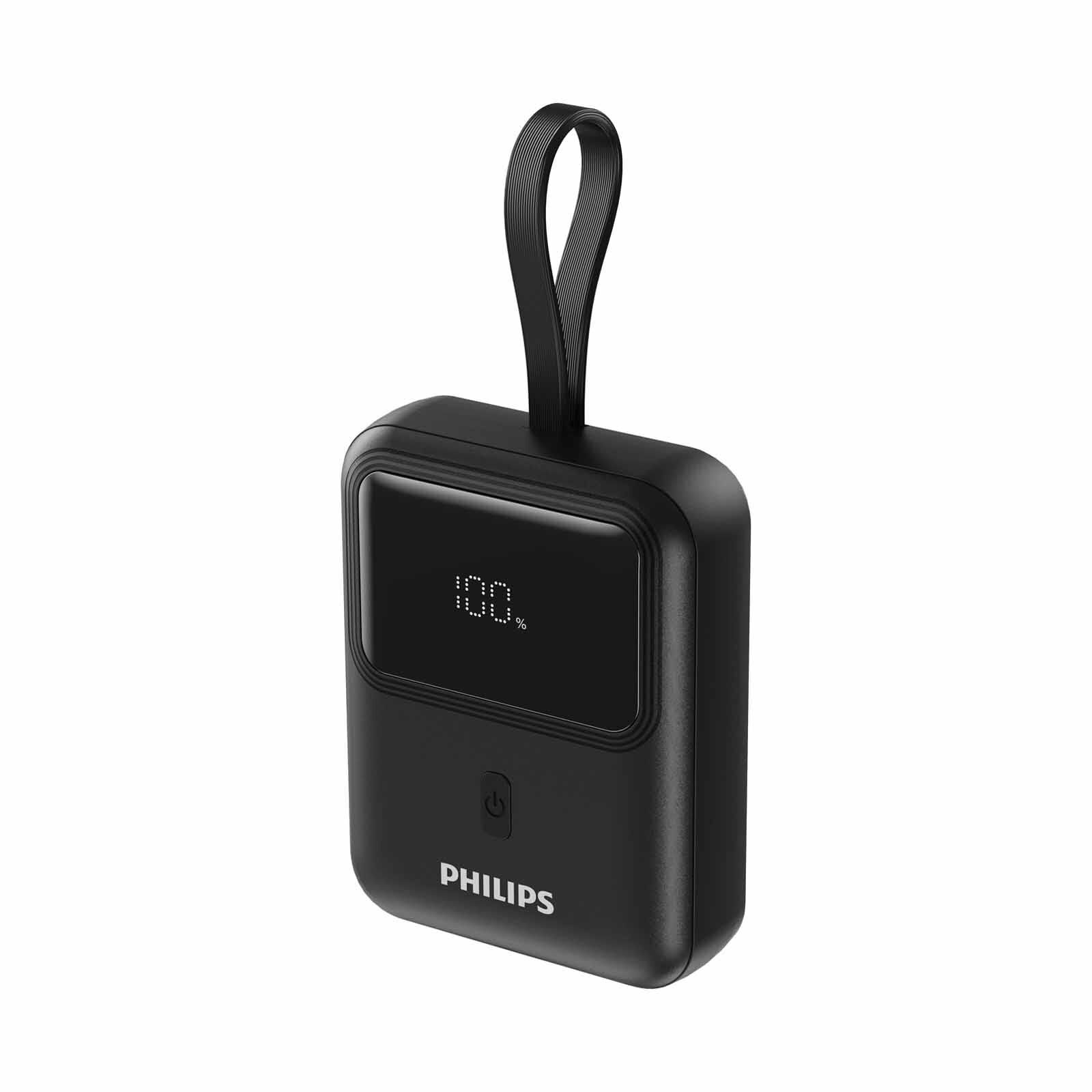 PHILIPS 10000mah (pd 30w 1a+1c With Inbuilt 1c Cable) Mini Design Digital Display Black DLP7810CB/00-image 1