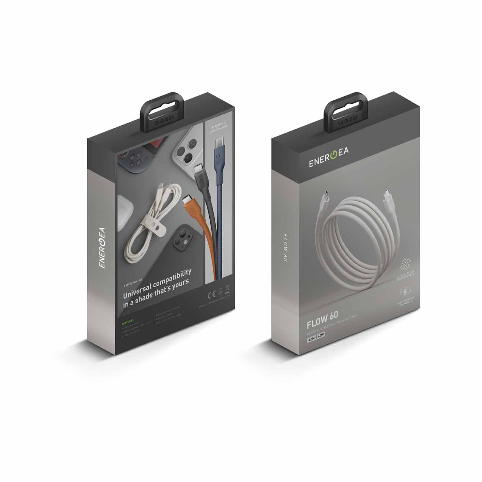 ENERGEA Flow C-c Cable 480mbps, 60w 1.5m - Sand CBL-FLCC60-SND150-image 2