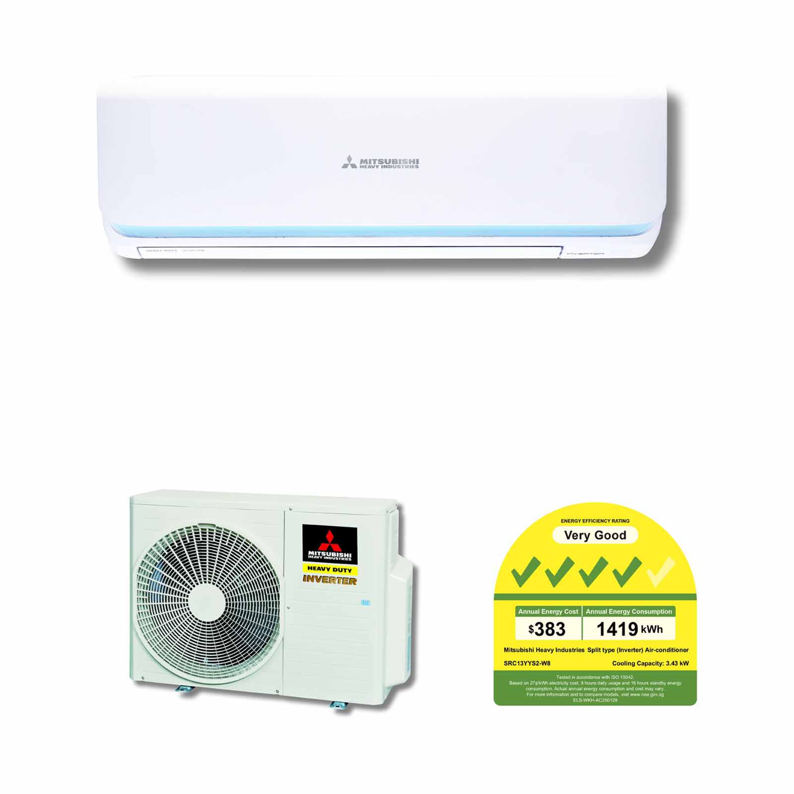 MHI Mhi Rocket Series 12000 Btu Single Split Aircon SRC13YYS2-W8/SRK13YYS2-W8-image 1