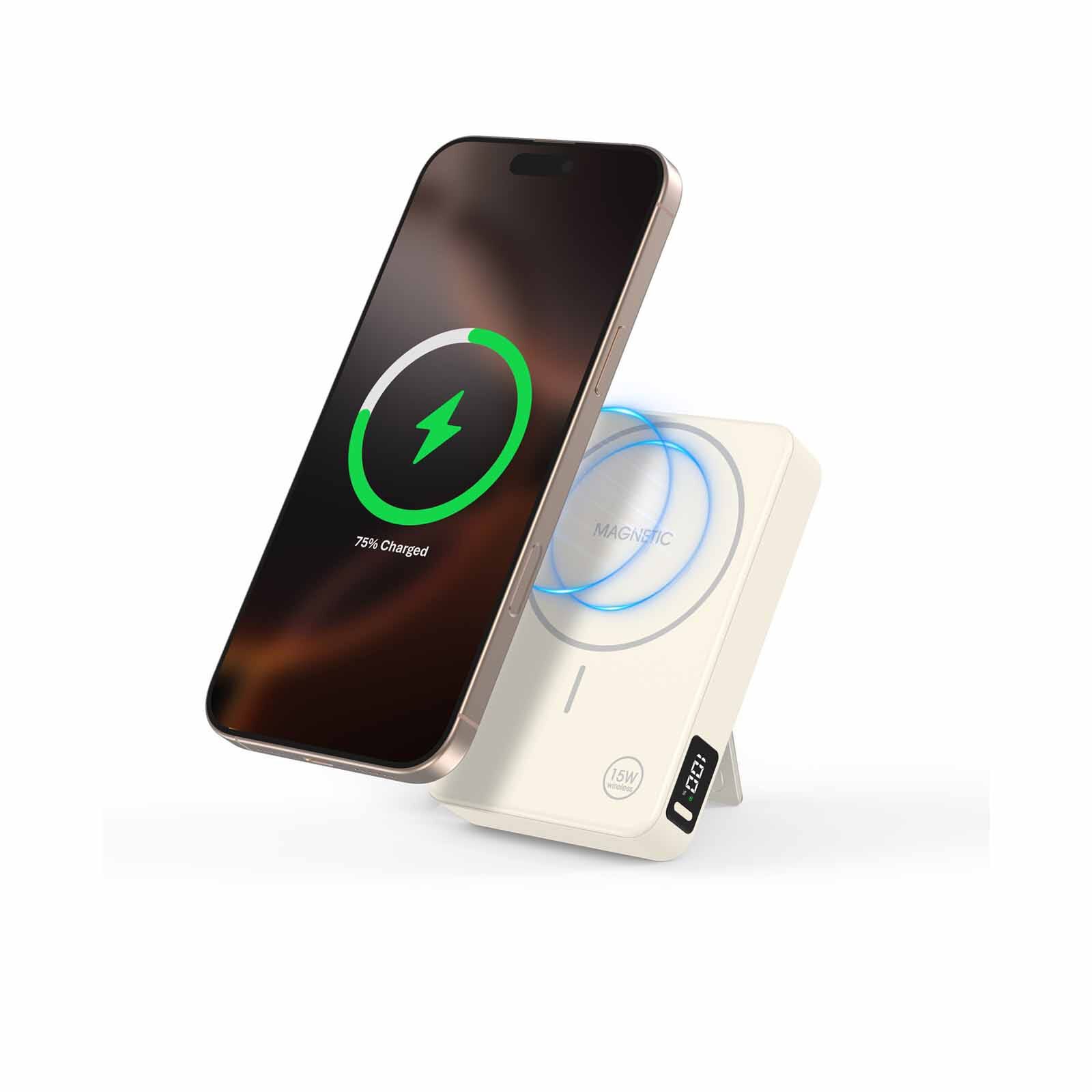MAZER Magnetic 15w 10,000mah/pd30w With Istand Power Bank-cream M-MAGAIR20-CM-image 4