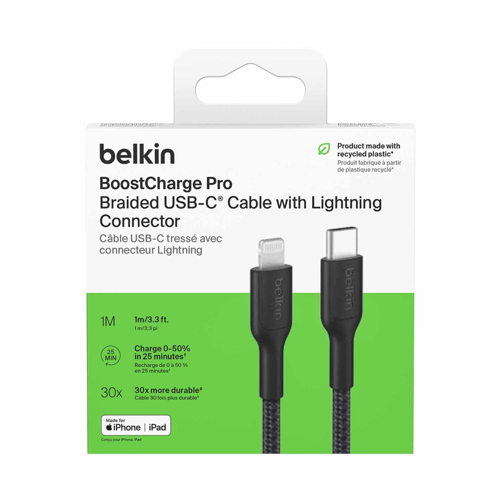 BELKIN Usb-c - Lightning Cable, Braided Pcr, 1m, Black CAA022FQ1MBK-image 4
