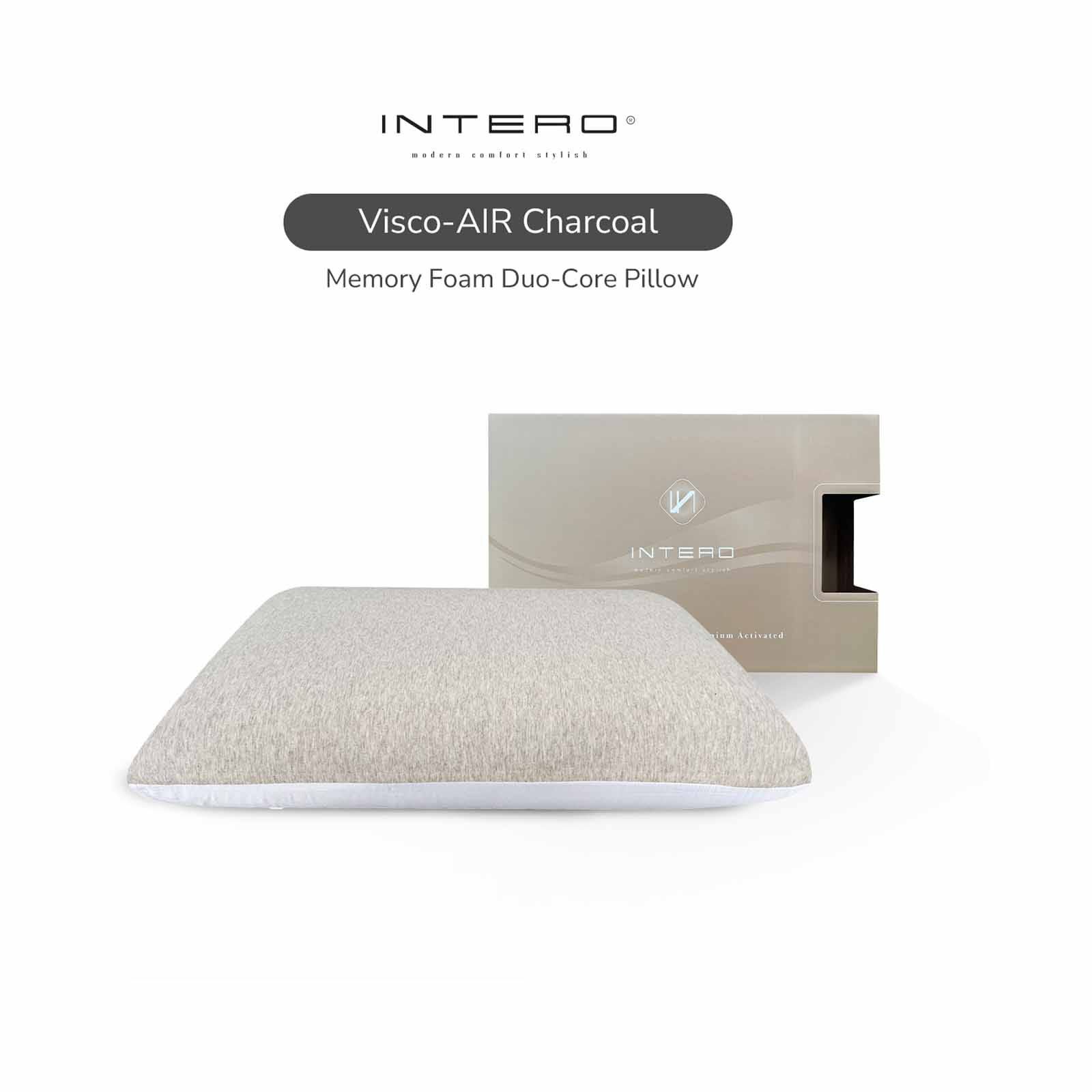 INTERO Memory Foam Duo-core (1 Side Soft, 1 Side Firm) Neck Support Pillow VISCO-AIR CHARCOAL