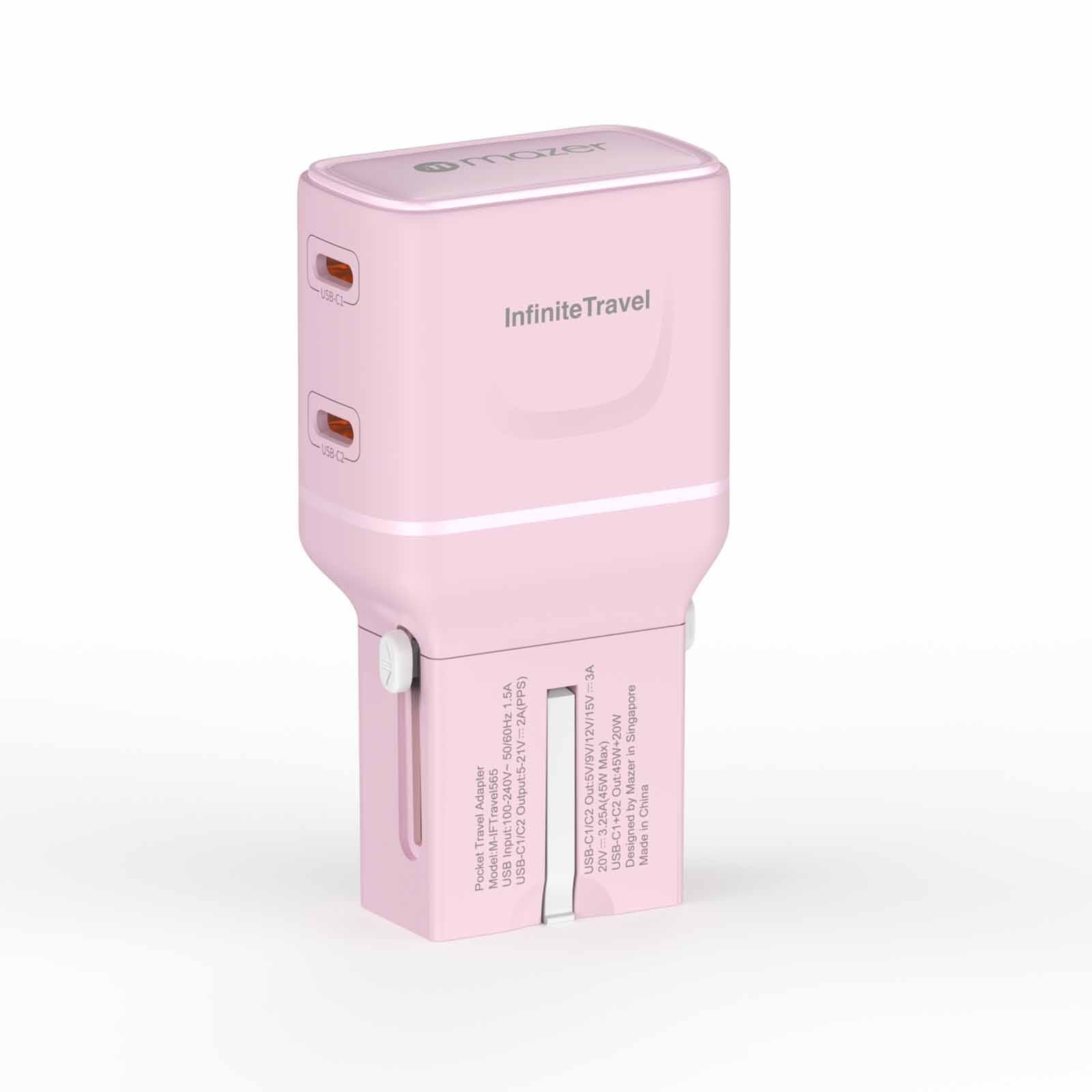 MAZER Infinitetravel Pocket Gan Pd65w 2c Travel Charger-pink M-IFTRAVEL565-PK-image 1