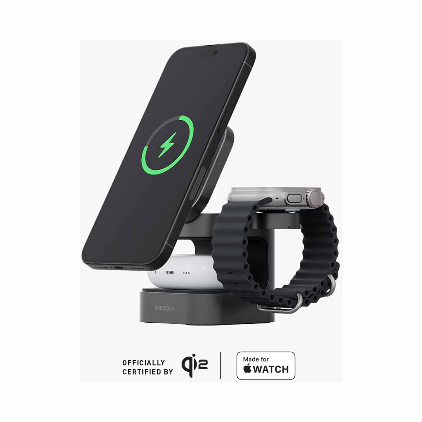 ENERGEA Magcube, 3in1 Foldable Qi2.0 Magnetic Fast Wireless Charger - Gunmetal Black MAG-CUBE-GUN-image 11