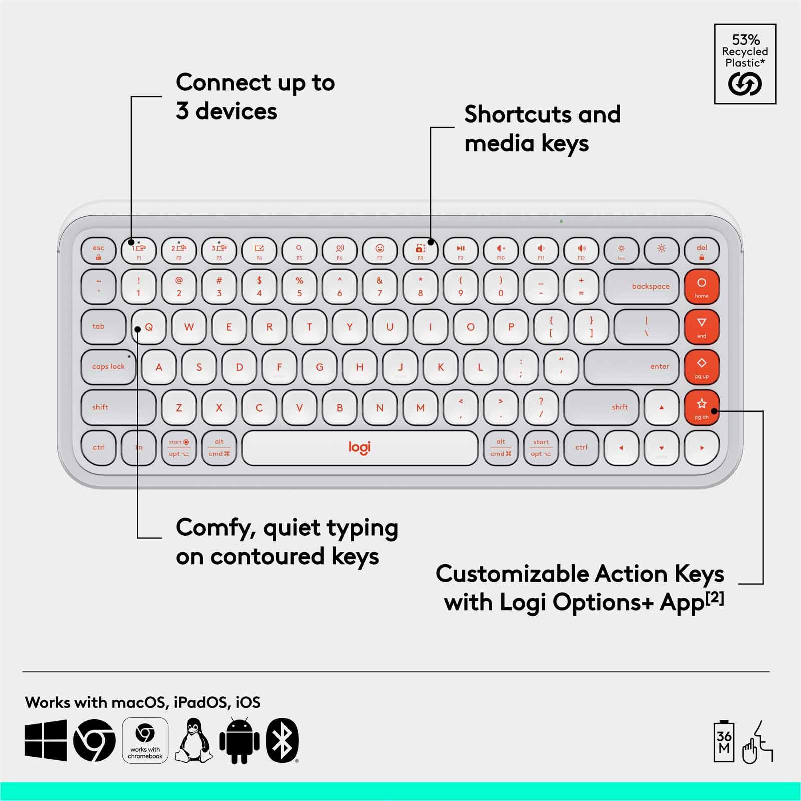 LOGITECH Pop Icon Keys Wl Kb - Off White 920-013084-image 12