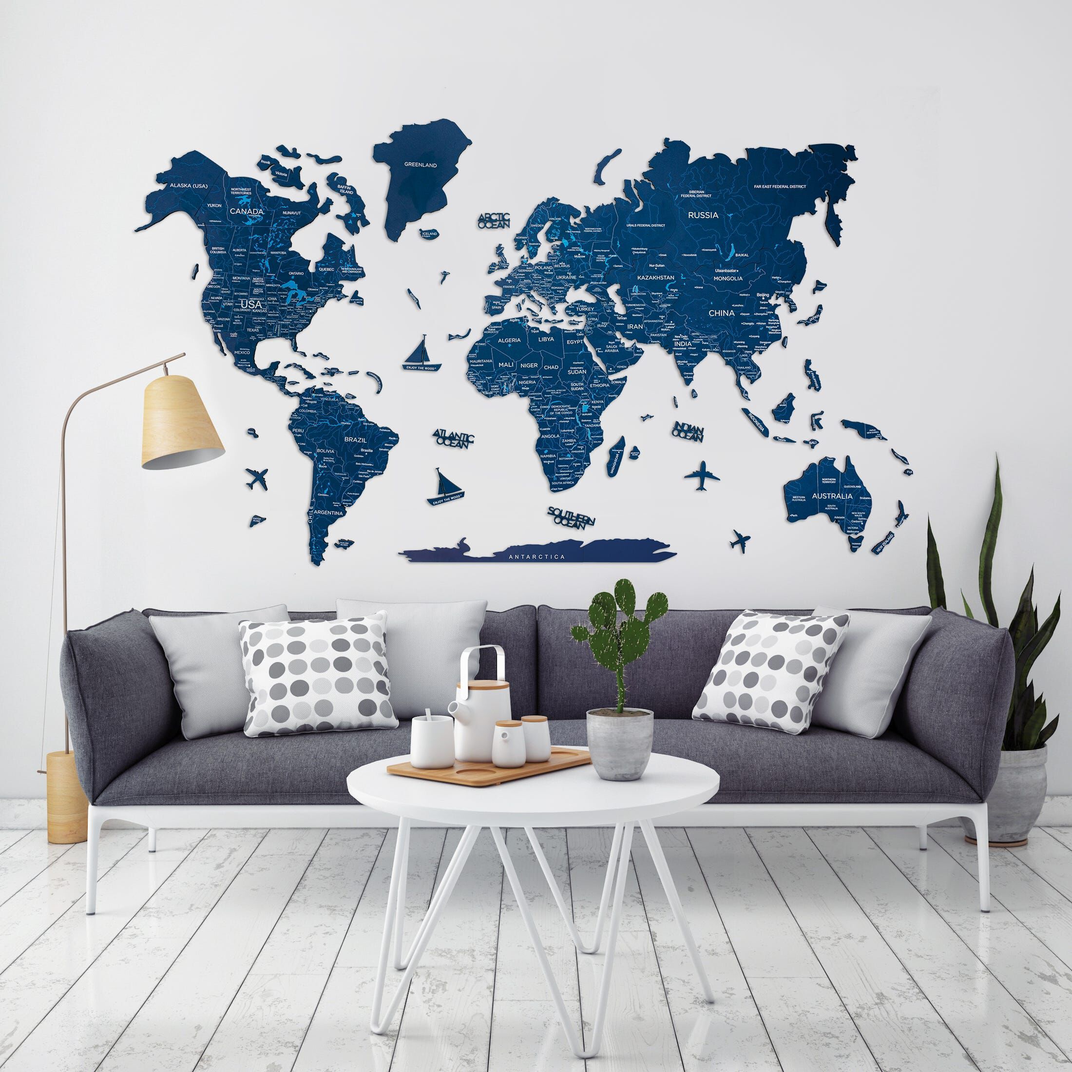 2d Wooden World Map Blue Xl ENJOY THE WOOD-image 2