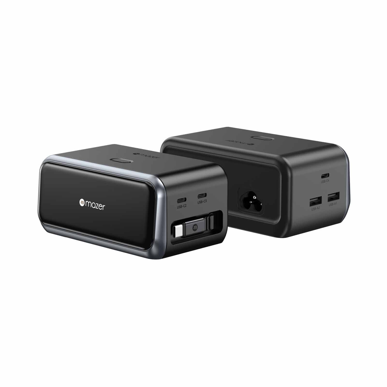 MAZER Ai Prestigegan Pd200w Desktop Charger With Retractable Cable - Black M-AI-D200-V7-BK