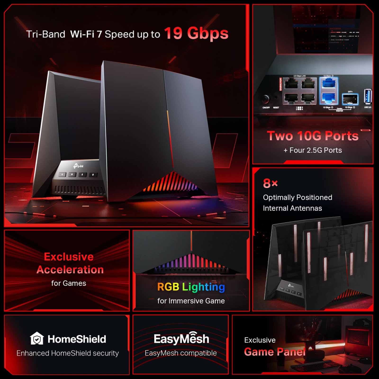 TP LINK Be19000 Tri-band Wi-fi 7 Gaming Router ARCHER GE800-image 4