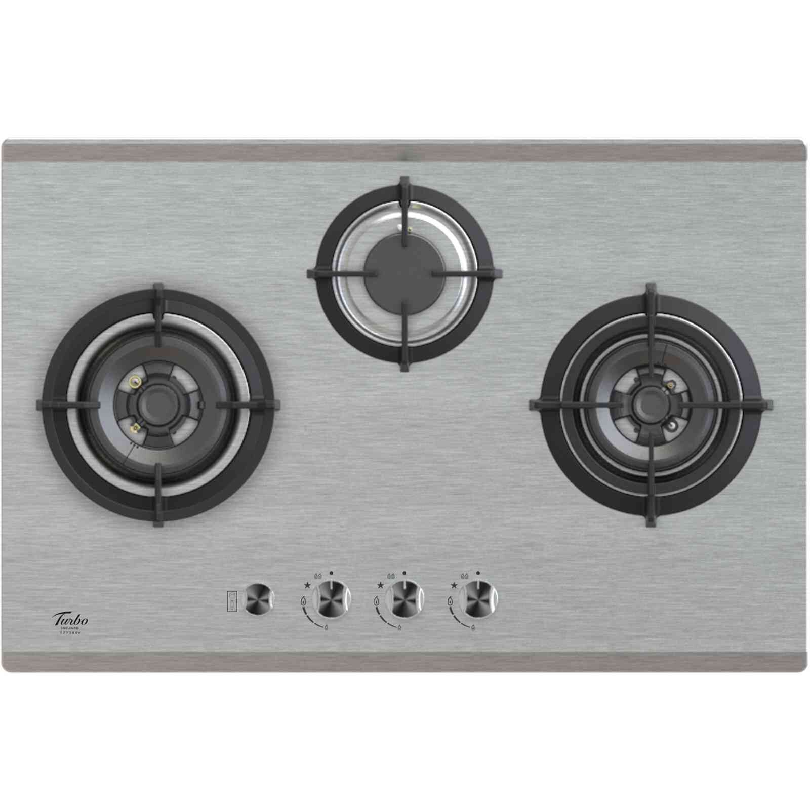 TURBO Built-in 77cm 3 Burner Gas Hob W/ S/valve (excl. Install) T773SSV-image 2