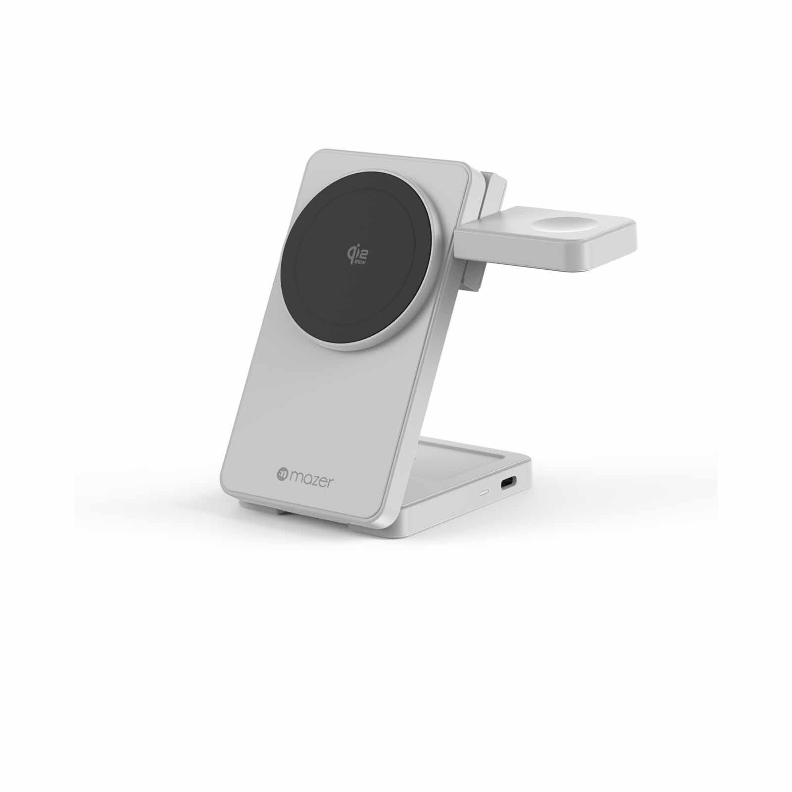 MAZER Qi2.2 25w Foldable 3in1 Total 35w Wireless Charging Stand-lightgrey M-MAGFOLD07-LG