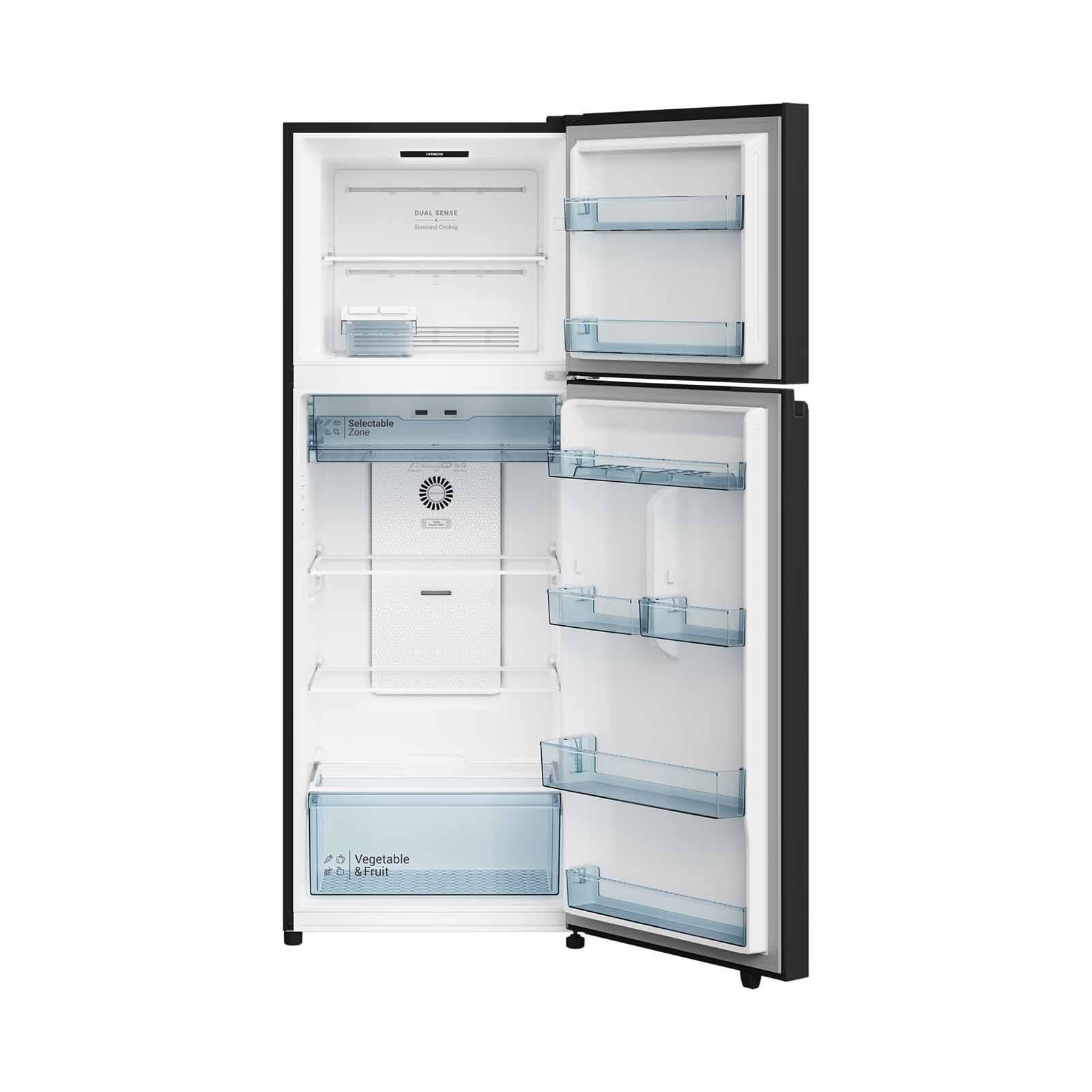 HITACHI 2 Door Top Mount Freezer Fridge (409l) - Glass Black HRTN6443SGBKSG-image 3