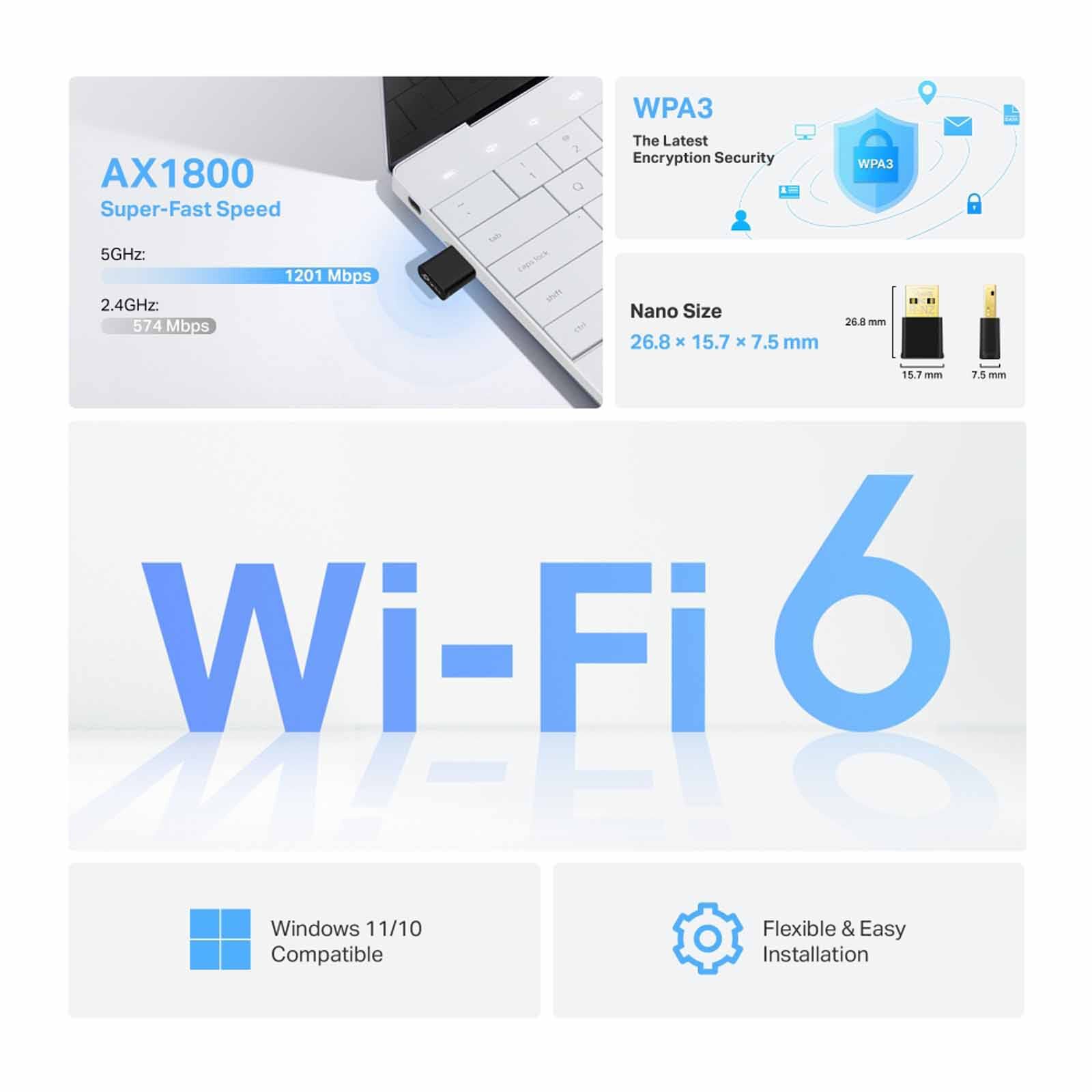 TP LINK Ax1800 Nano Wi-fi 6 Wireless Usb Adapter ARCHER TX20U NANO-image 3
