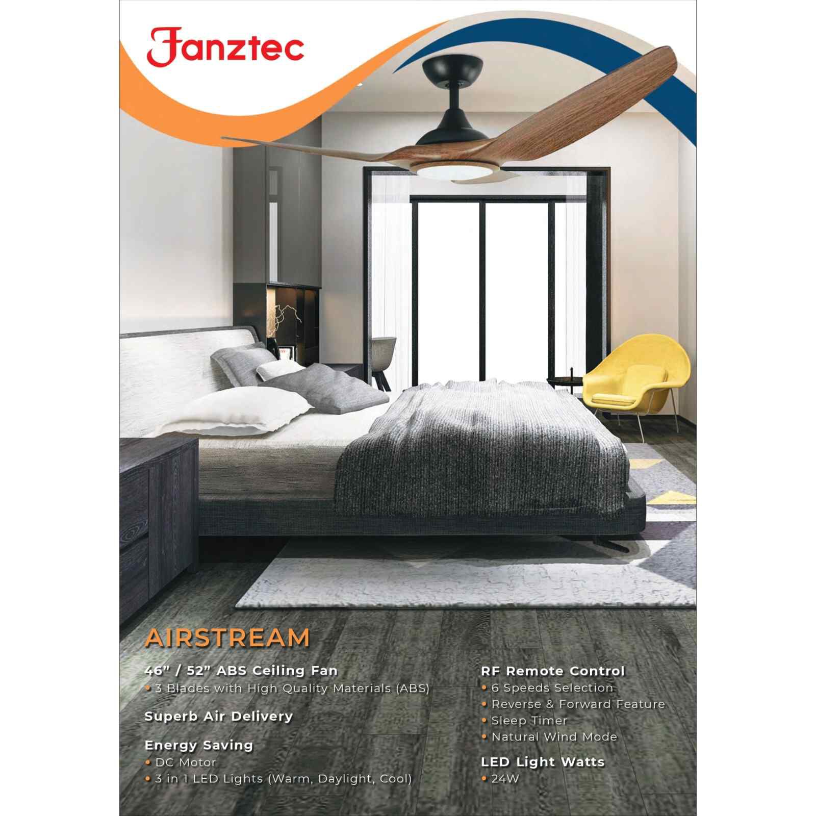 FANZTEC 46 In Dc Ceiling Fan With Led Light (ork Wood) AIRSTREAM 46" ORK WOOD-image 3