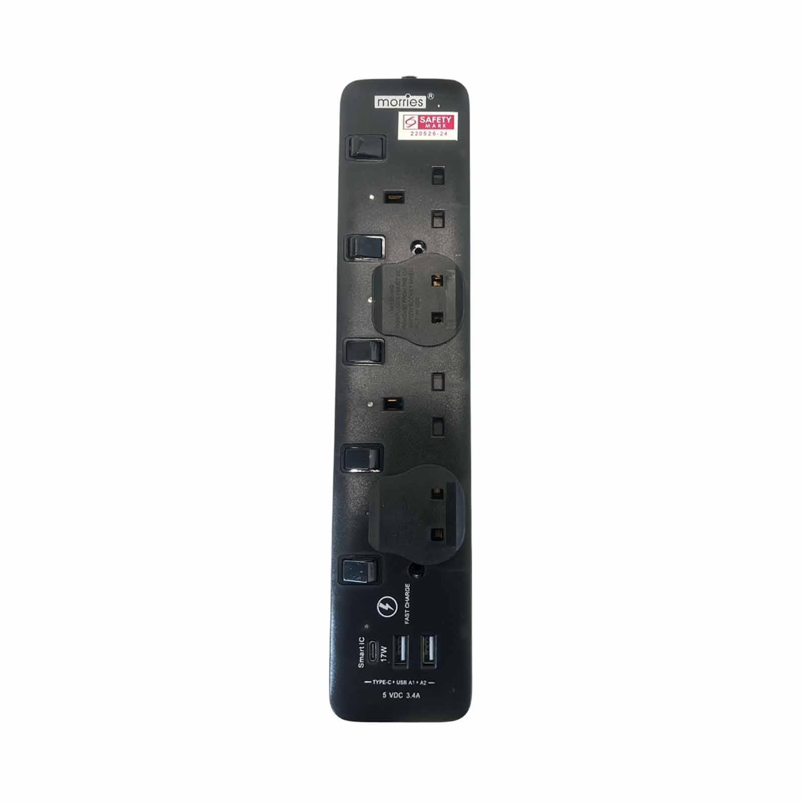 MORRIES 4 Way 3m Extension Cord (2 Usb And 1 Type C) Black MS-4W2U1C/3M/BK-image 1
