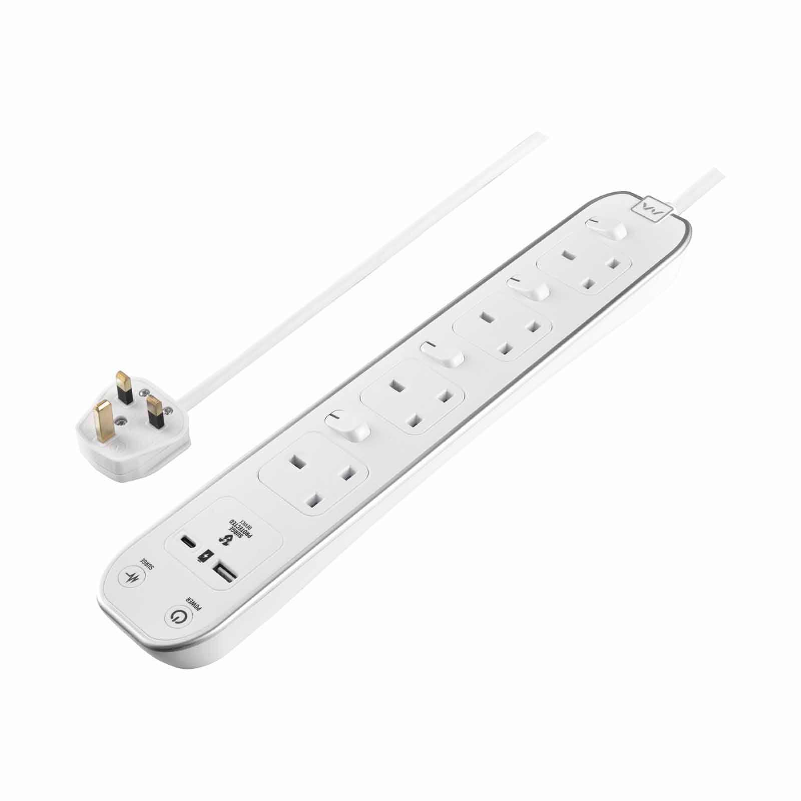 MASTERPLUG Individually 4 Gang Switched Surge Extension 2m SWSRGUAC2042PW-image 1