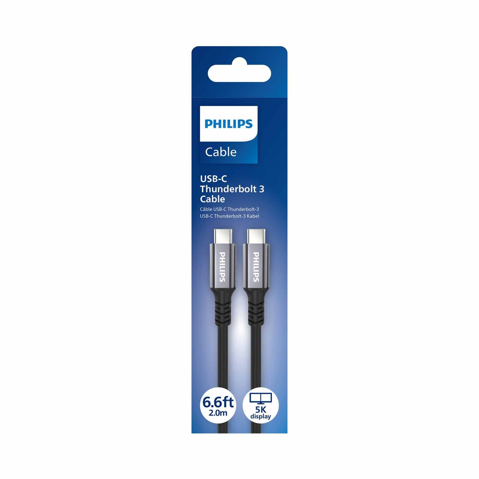 PHILIPS Usb C Thunderbolt 3 Cable 240w 2m Single 5k Or Dual 4k Uhd Display 40gbps Transfer Speed SWV6702/00-image 2
