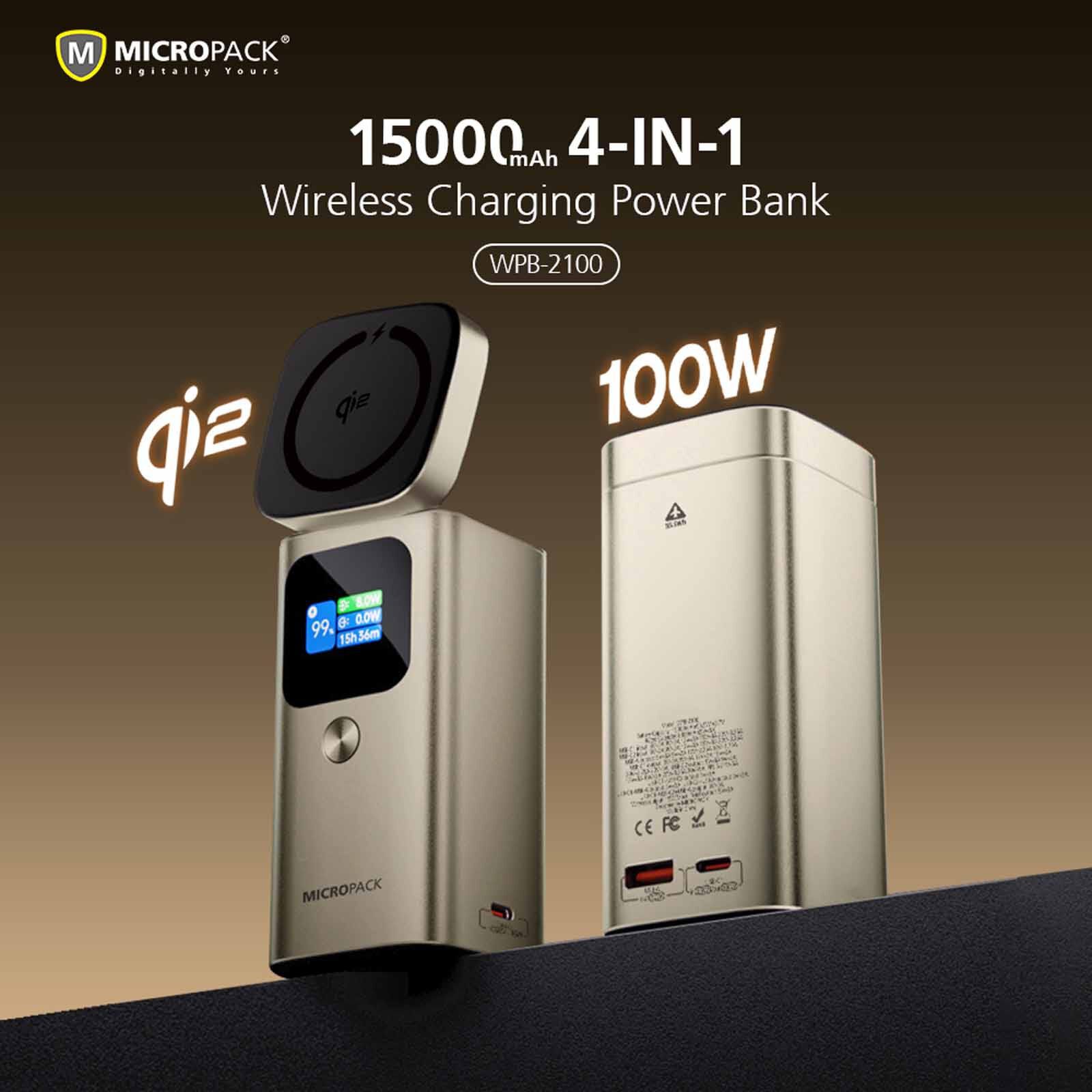 MICROPACK 4 In 1 Pd Fast Charging Magnetic Wireless Powerbank - Titanium Gold WPB-2100-TI-image 9