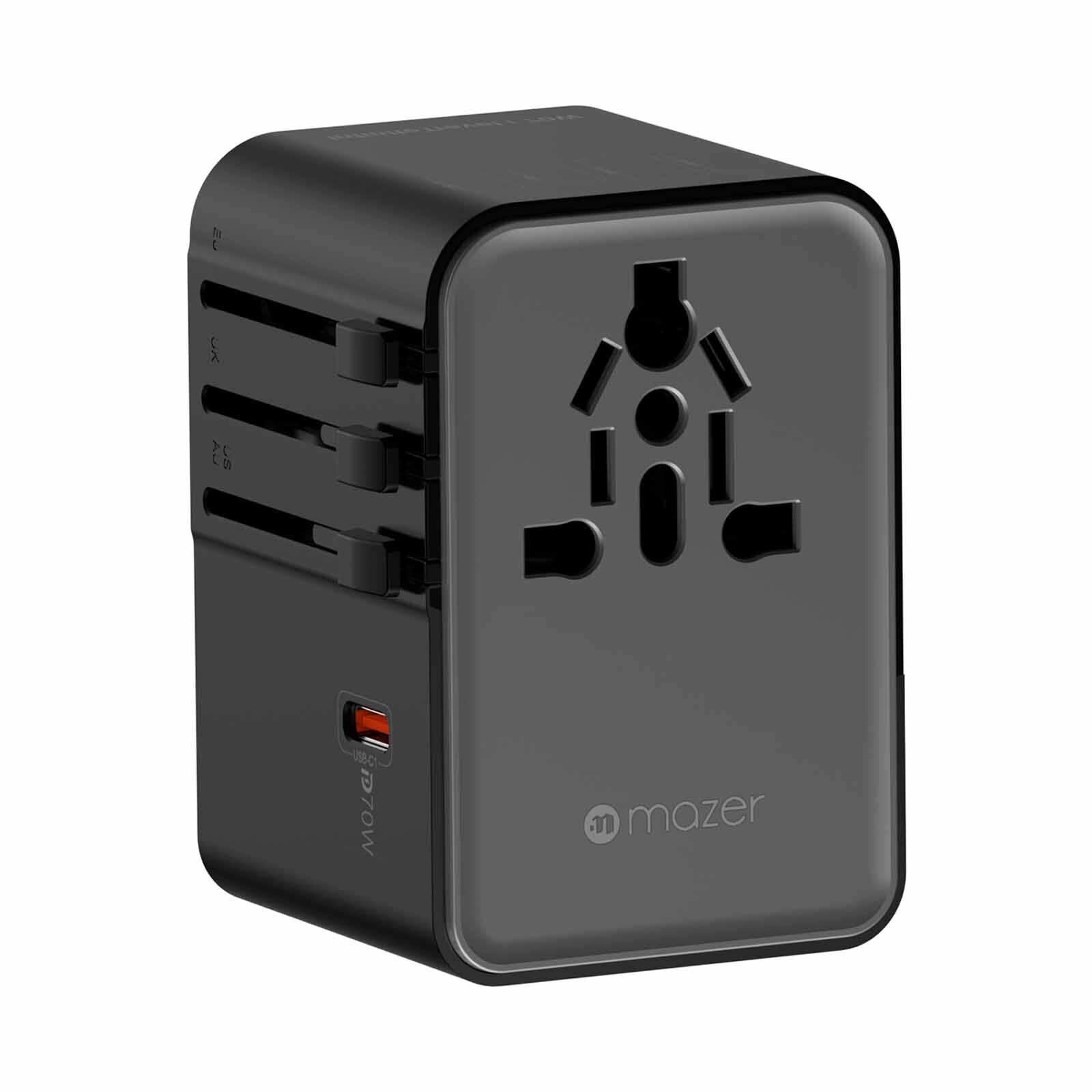 MAZER Infinitetravel Gan Pd70w 3c+2a 100-240v/8a Spare Fuse World Travel Charger-blackgrey M-IFTRAVEL170PD-BG-image 1