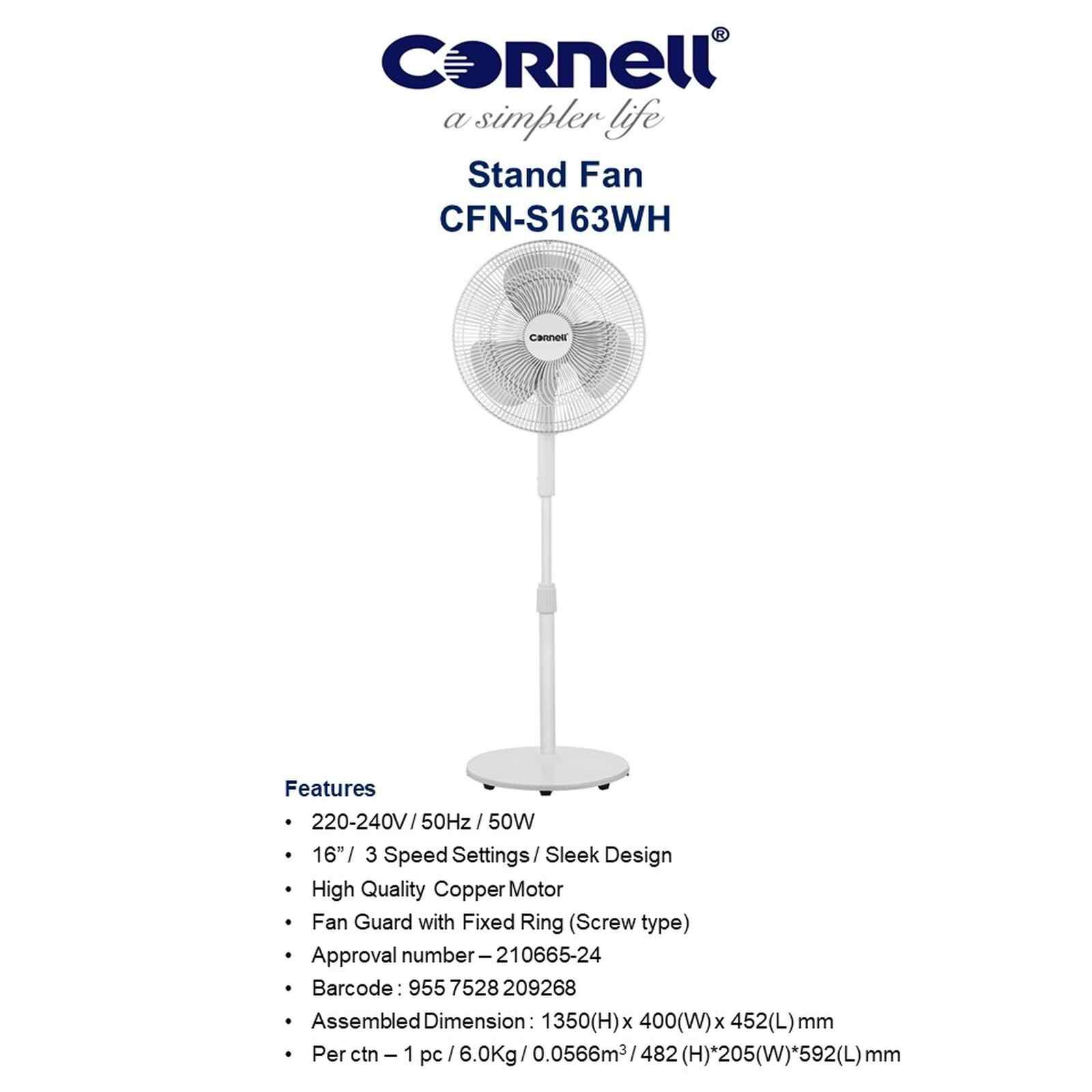 CORNELL 16 In Stand Fan -white CFNS163WH-image 4