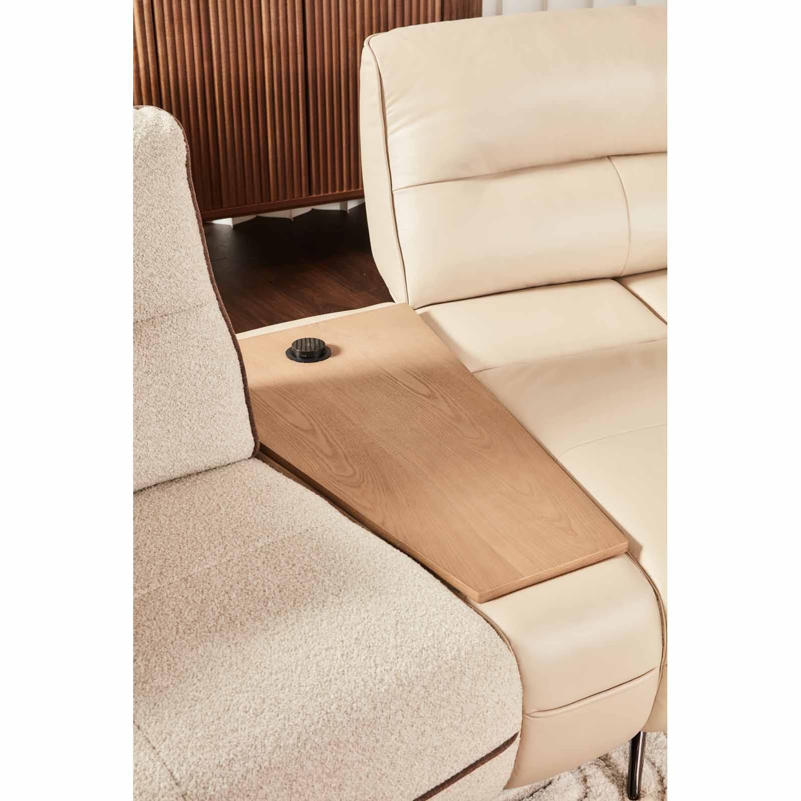 MUZE 3pcs Modular Set W Wireless Charging (fab) F20 Beige Piping Diff Fabric Sofa OLWEN-image 3