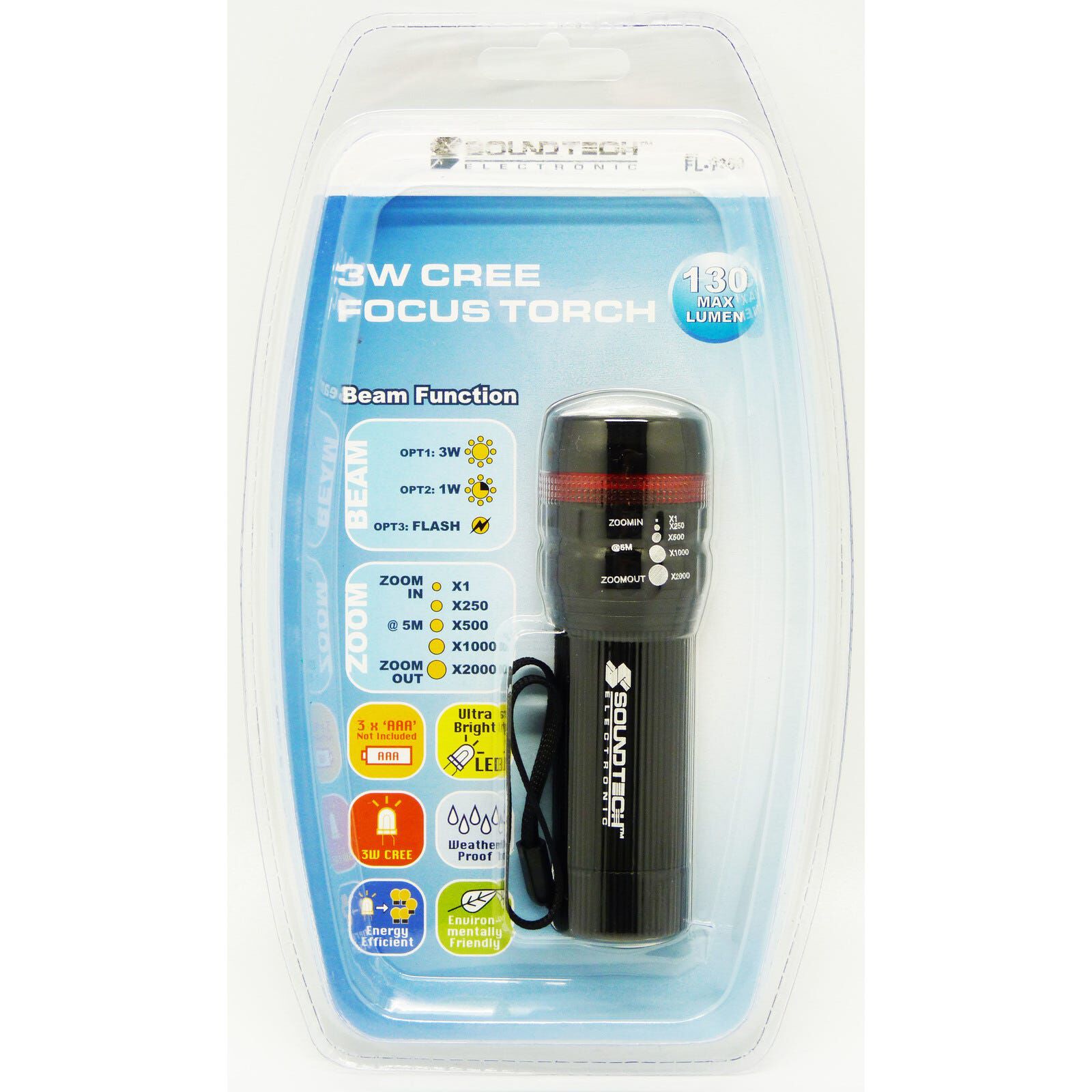 SOUNDTEOH 3w Cree Focus Toch Light FL-1350-image null
