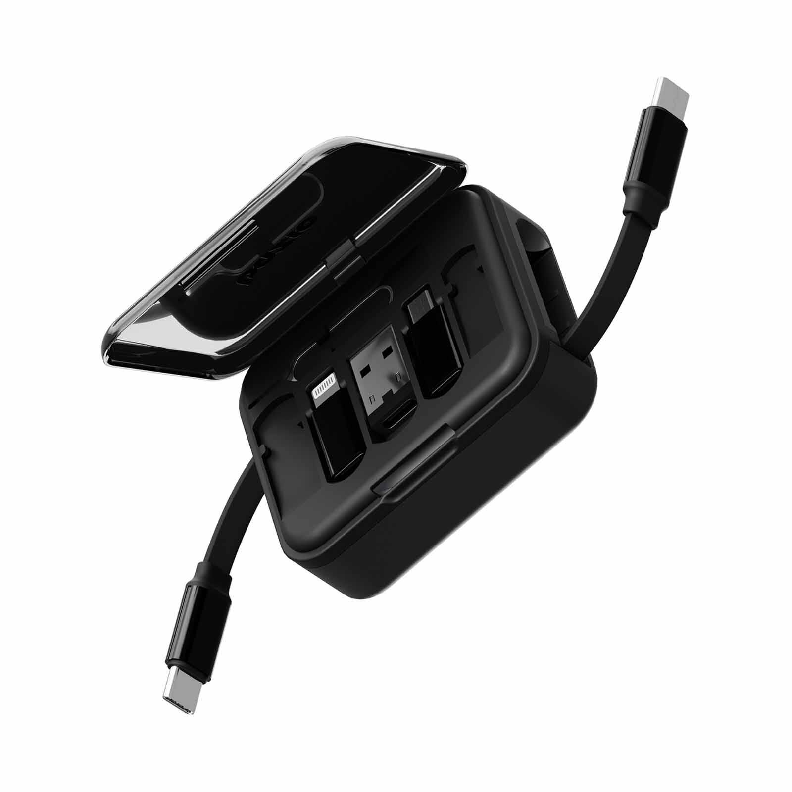 BAZIC Gocharge Loop, 5 In 1 Cable Kit With Swappable Usb A & Lighting Adapters, 1m Retractable Cable - Bla CBL-LOOP-BLK100-image 1