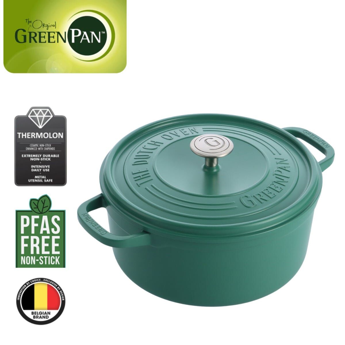 GREENPAN Featherweights 28cm Ceramic Non-stick Casserole Pot With Lid - Artichoke Green GPFW004917-image 1