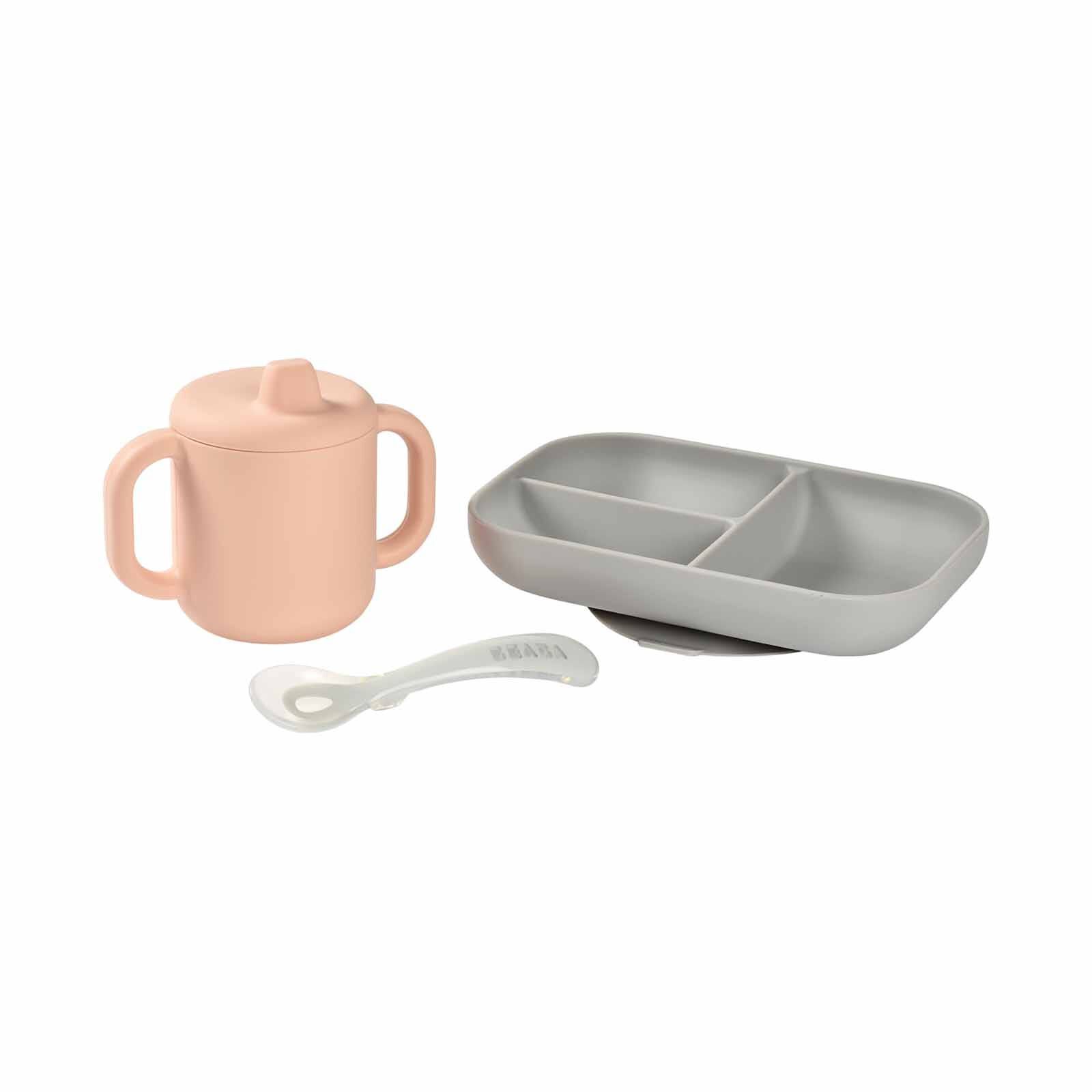 BEABA Learning Set - Pink/grey (online) SILICONE-image 1