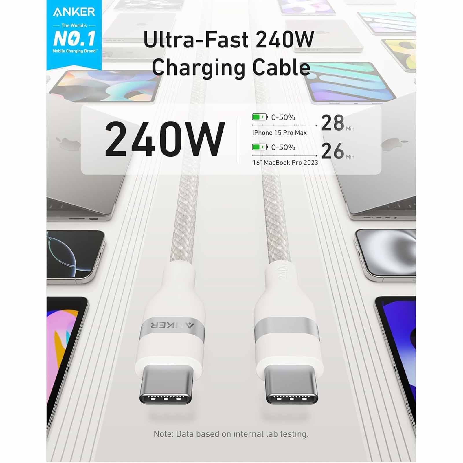 ANKER Upcycled-braided C To C Cable 3ft 240w White A82E2H21-image 4