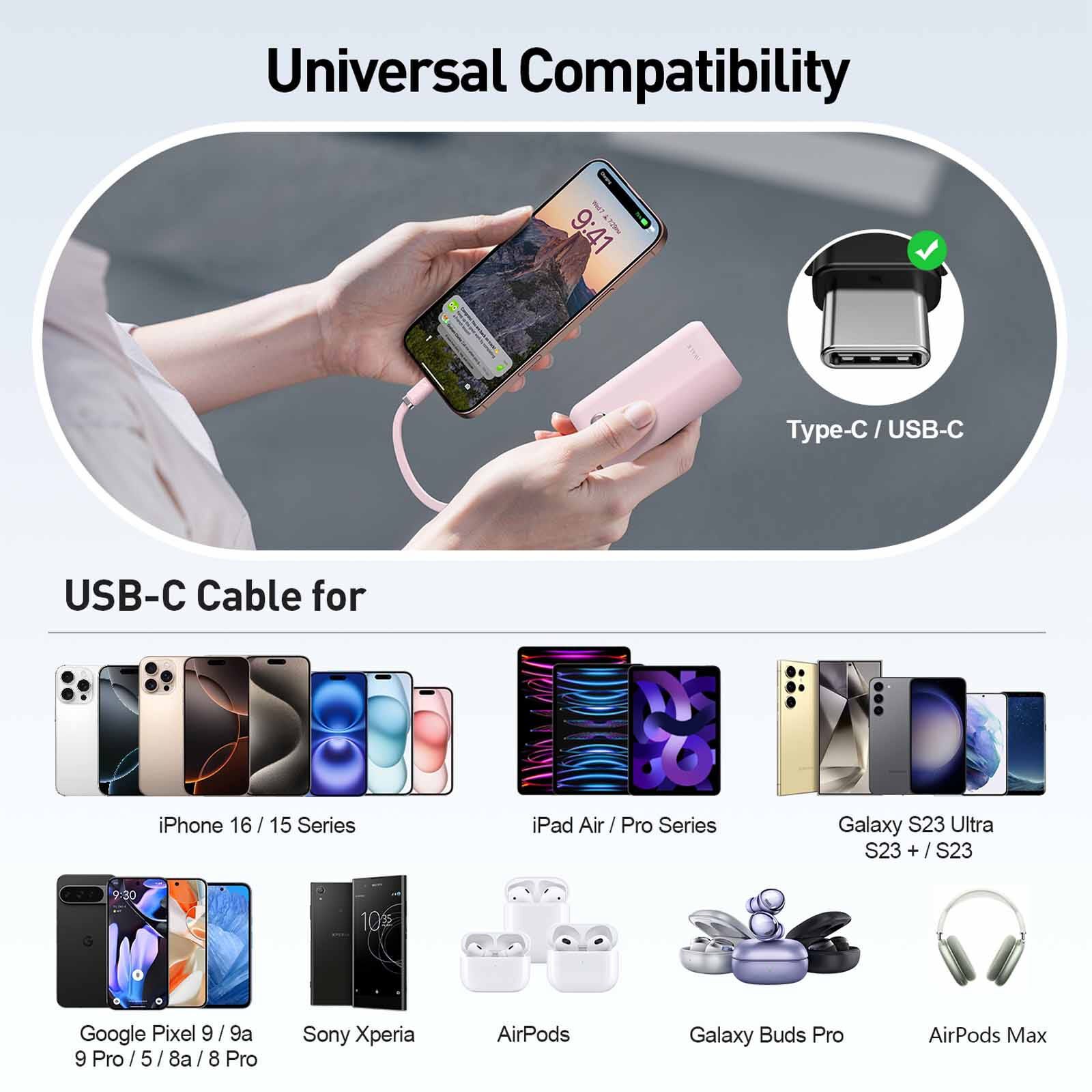 IWALK Powermini Built-in Cable, 22.5w Usb-c Fast Charging Powerbank (10,000mah) Pink UBP001-013A-image 3