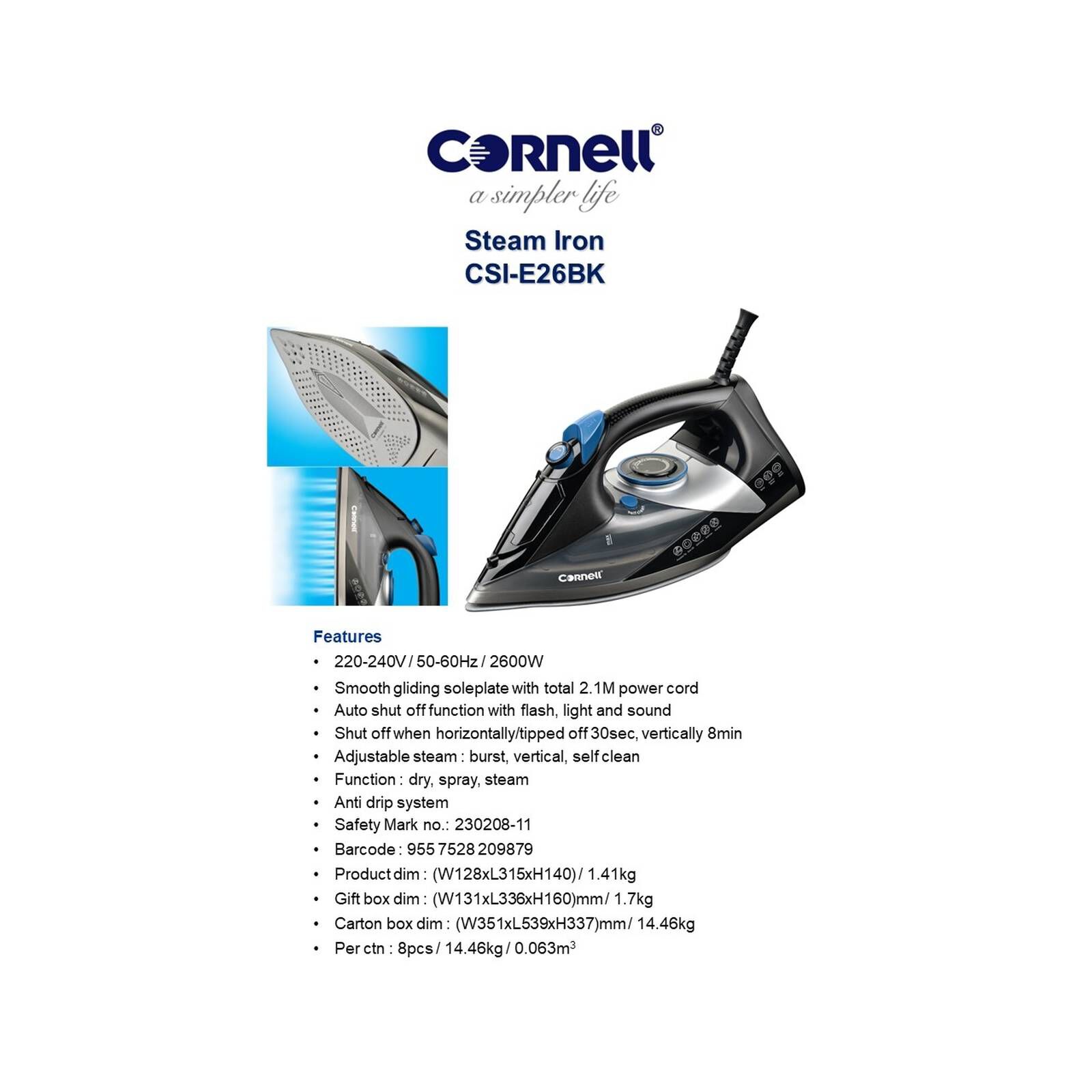 CORNELL Steam Iron CSIE26BK-image 6