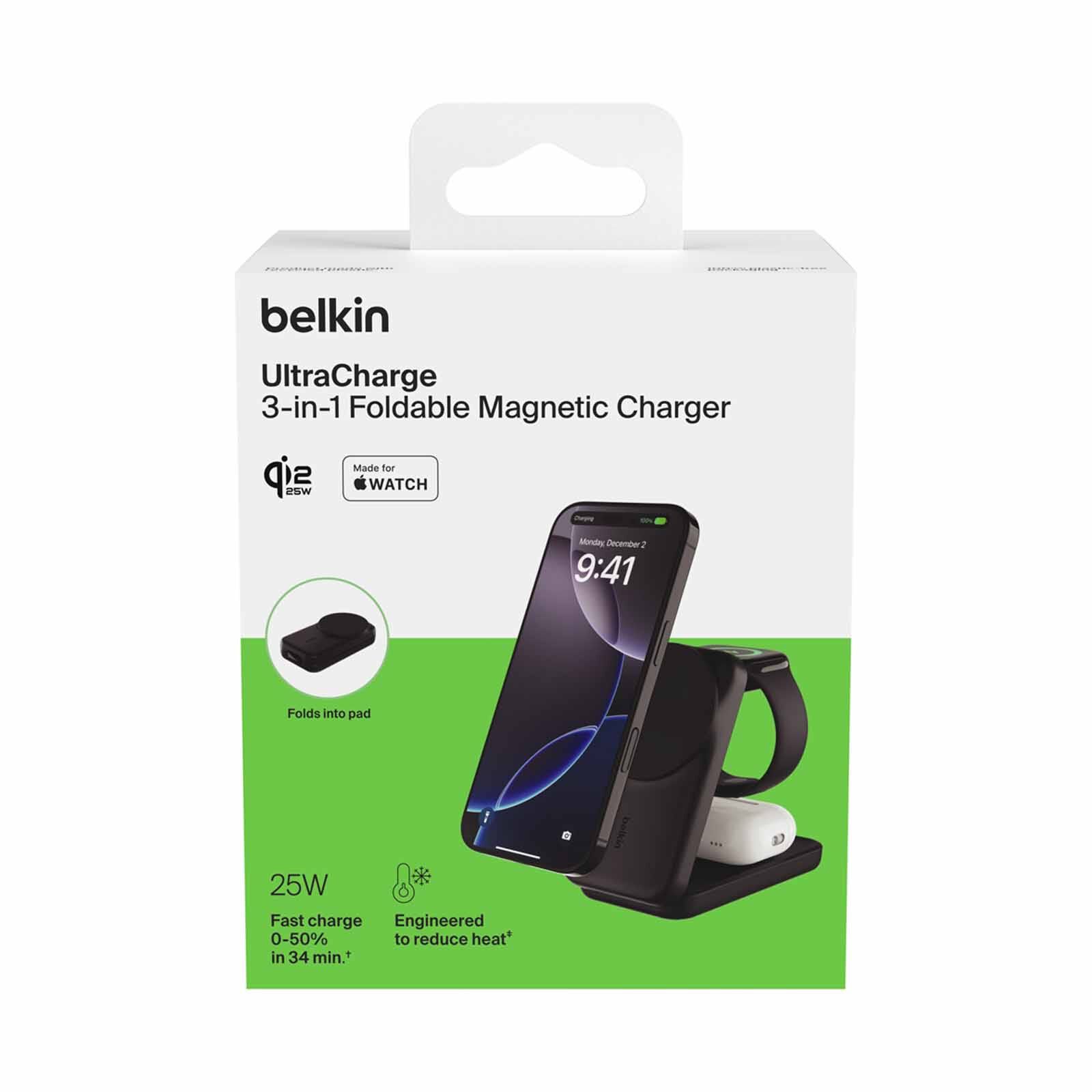 BELKIN Qi2.2 25watt 3-in-1 Wireless-charger Sq - Black WIZ036MYBK-image 2